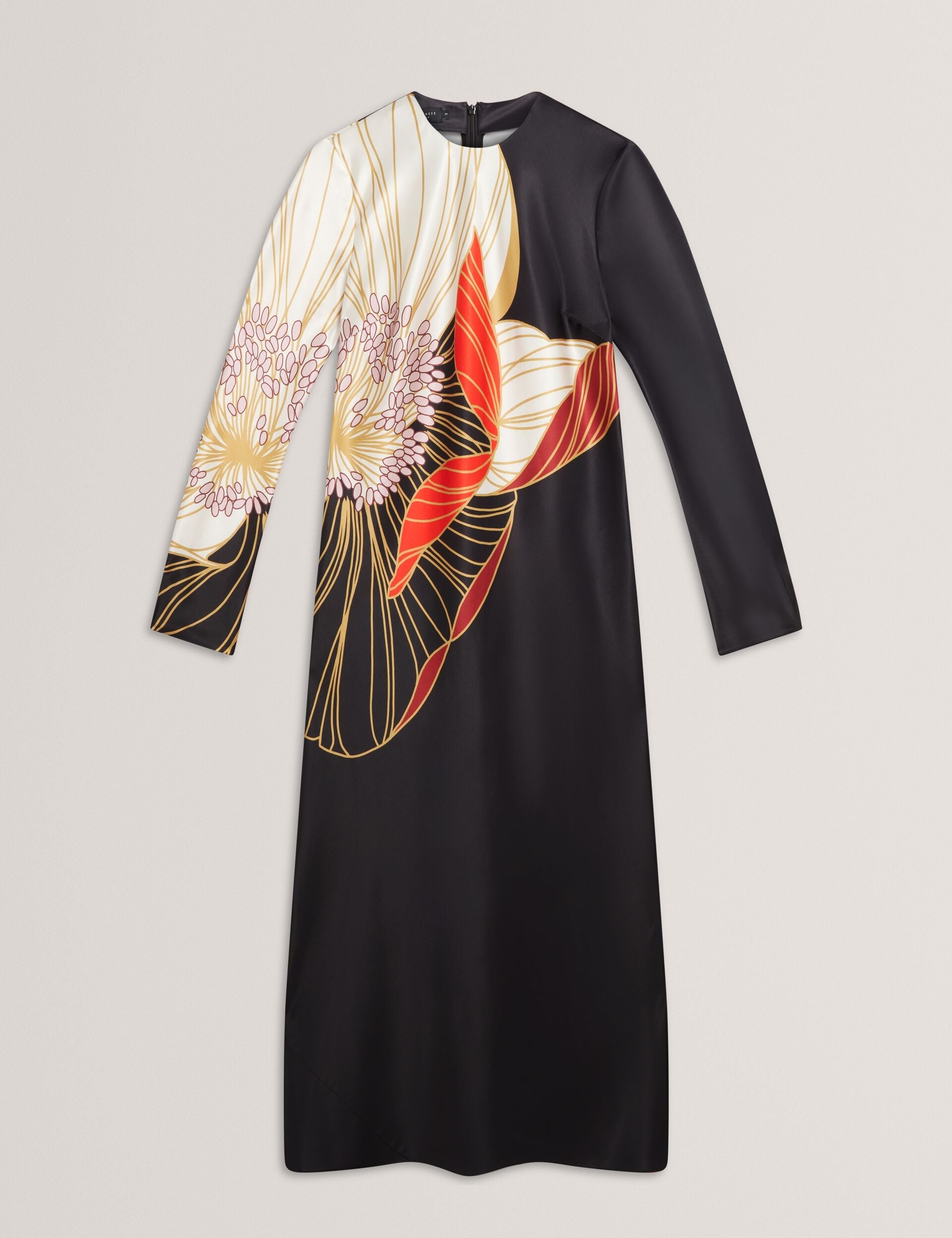 Ted Baker Ziara Floral Graphic Long Sleeve Satin Midi Dress Women's