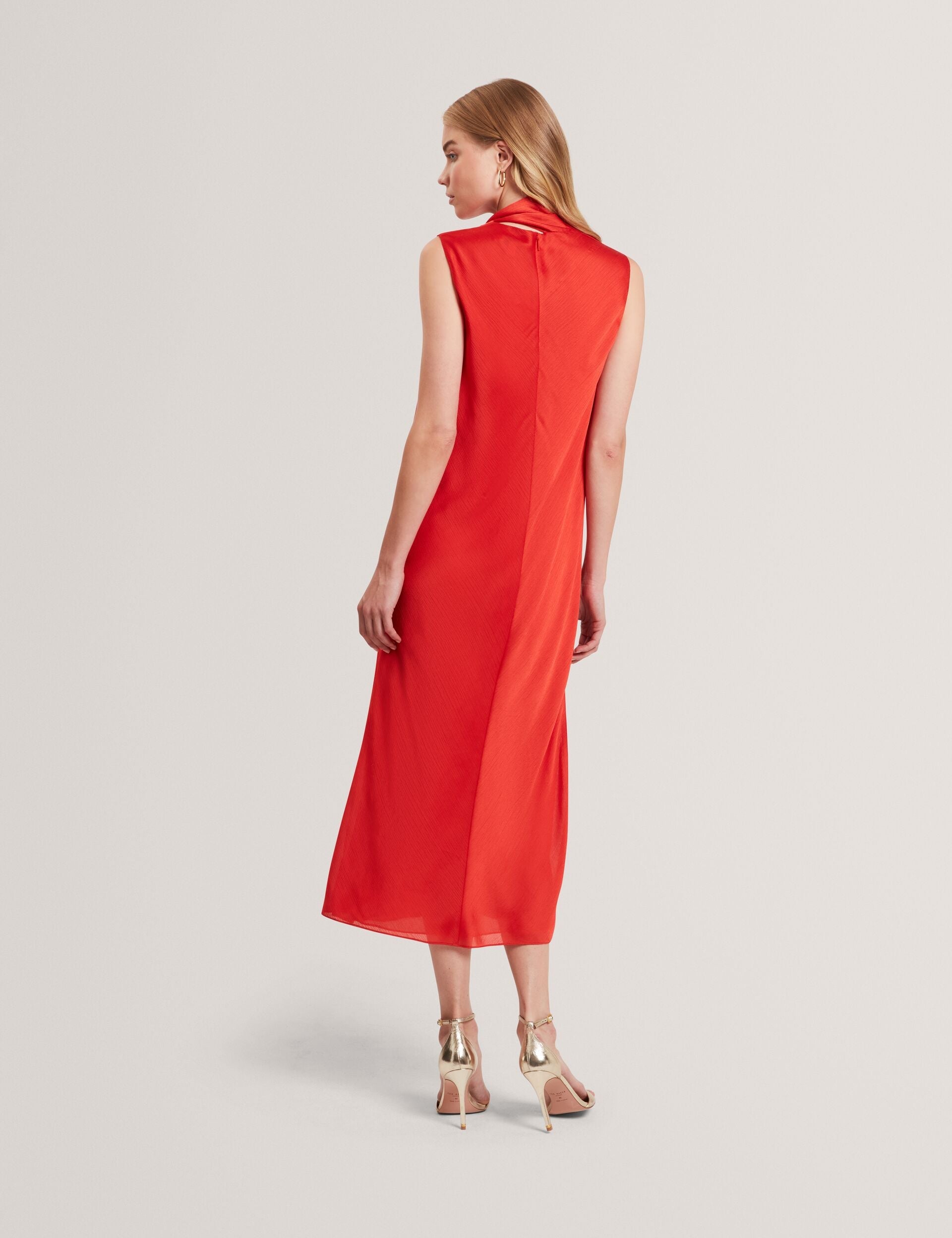 Ted Baker Goana Sleeveless Tie Neck Satin Chiffon Midi Dress Women's