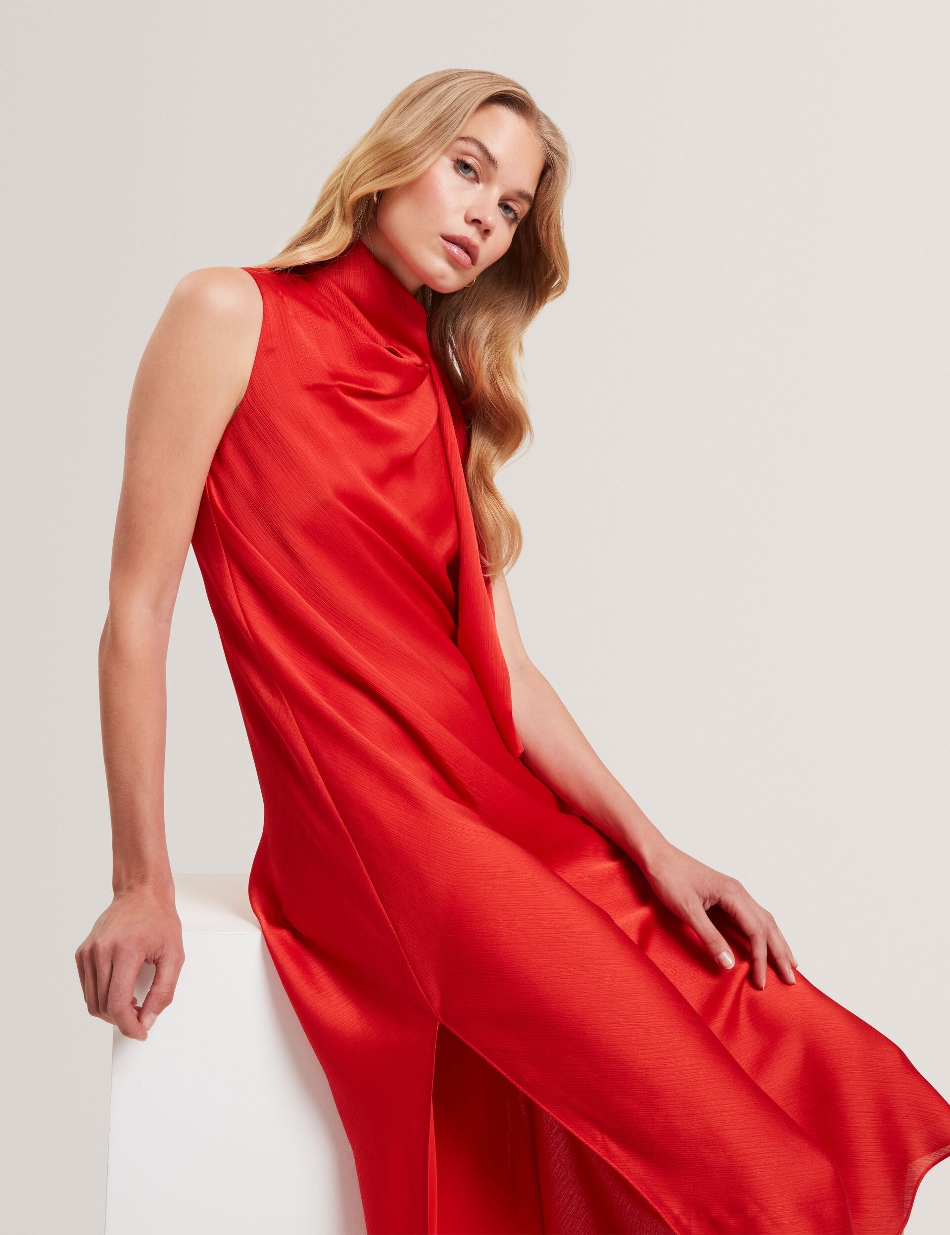 Ted Baker Goana Sleeveless Tie Neck Satin Chiffon Midi Dress Women's