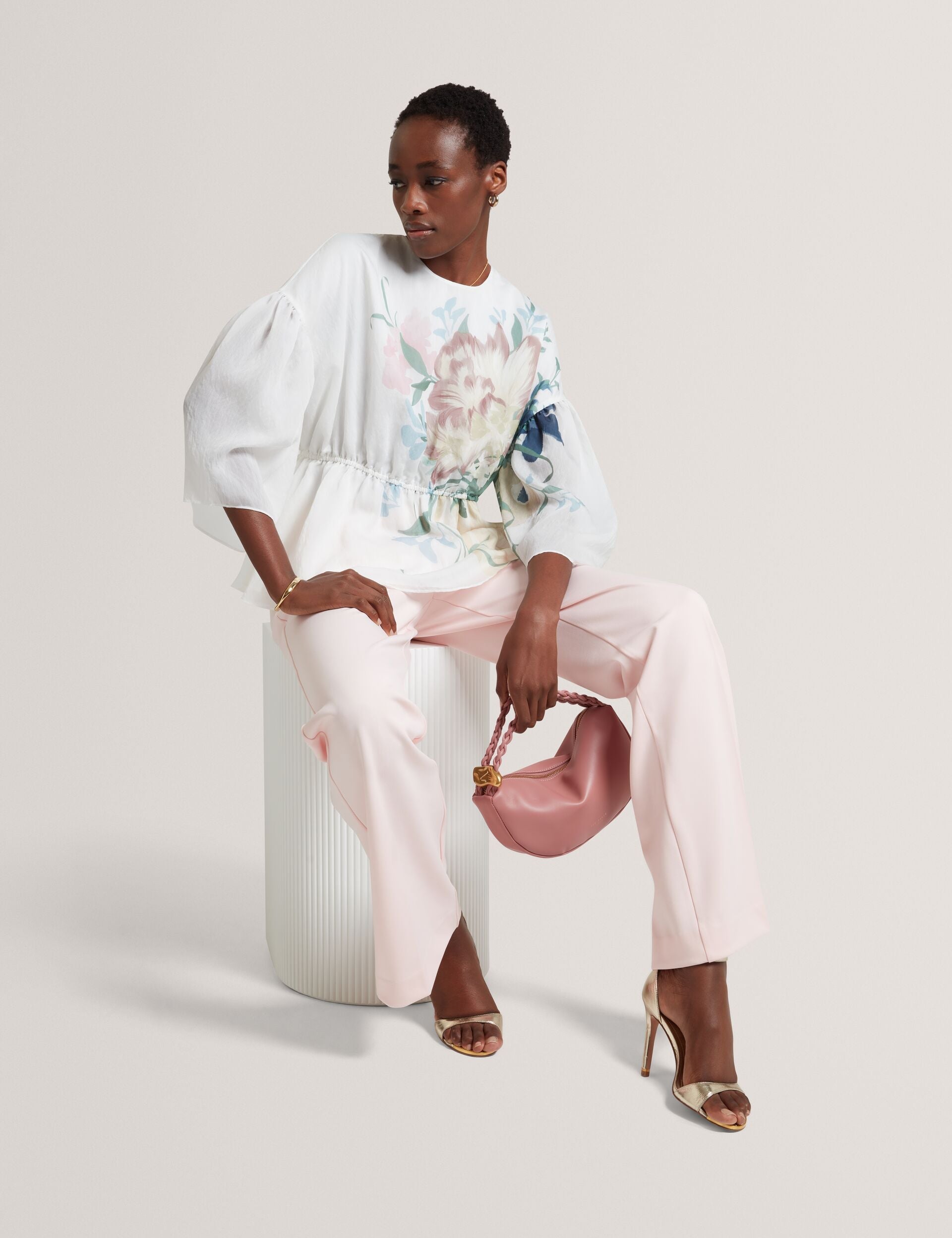 Ted Baker Pink Tailored High Waisted Flared Trousers Women's