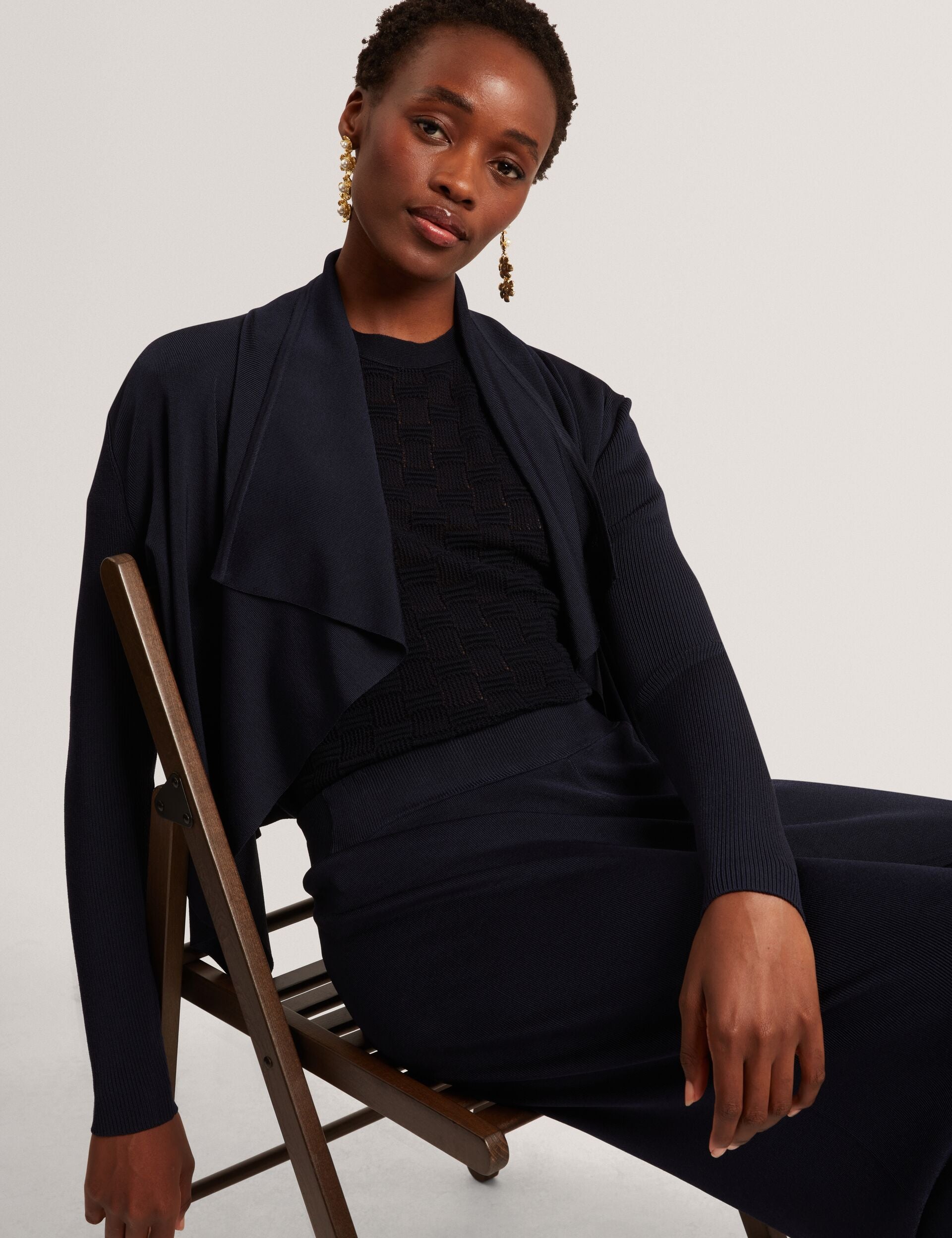 Ted Baker Elliyy Waterfall Front Knitted Open Cardigan In Navy Women's