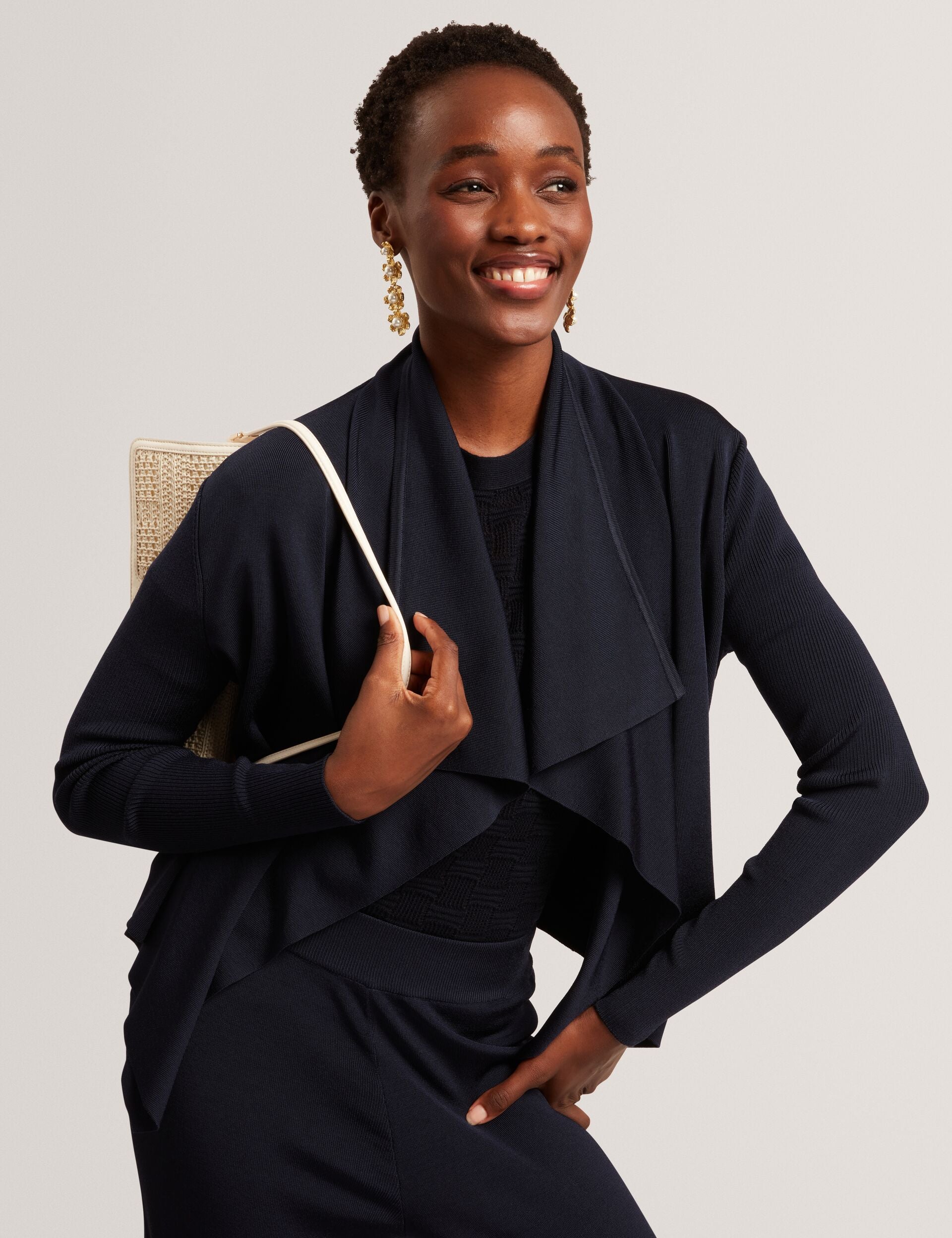 Ted Baker Elliyy Waterfall Front Knitted Open Cardigan In Navy Women's