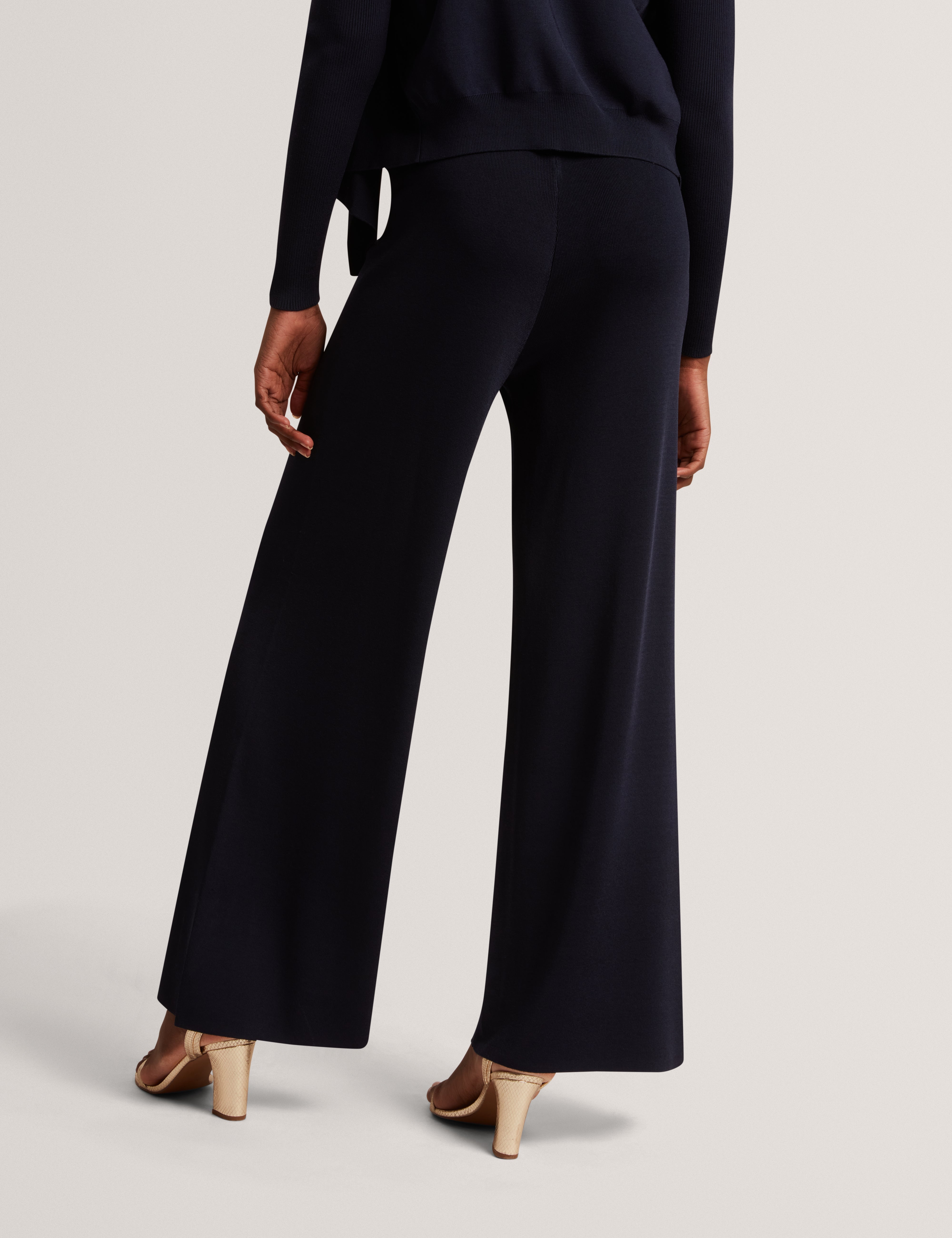 Ted Baker Matilli Navy Pullon Knitted Wide Leg Trousers Women's