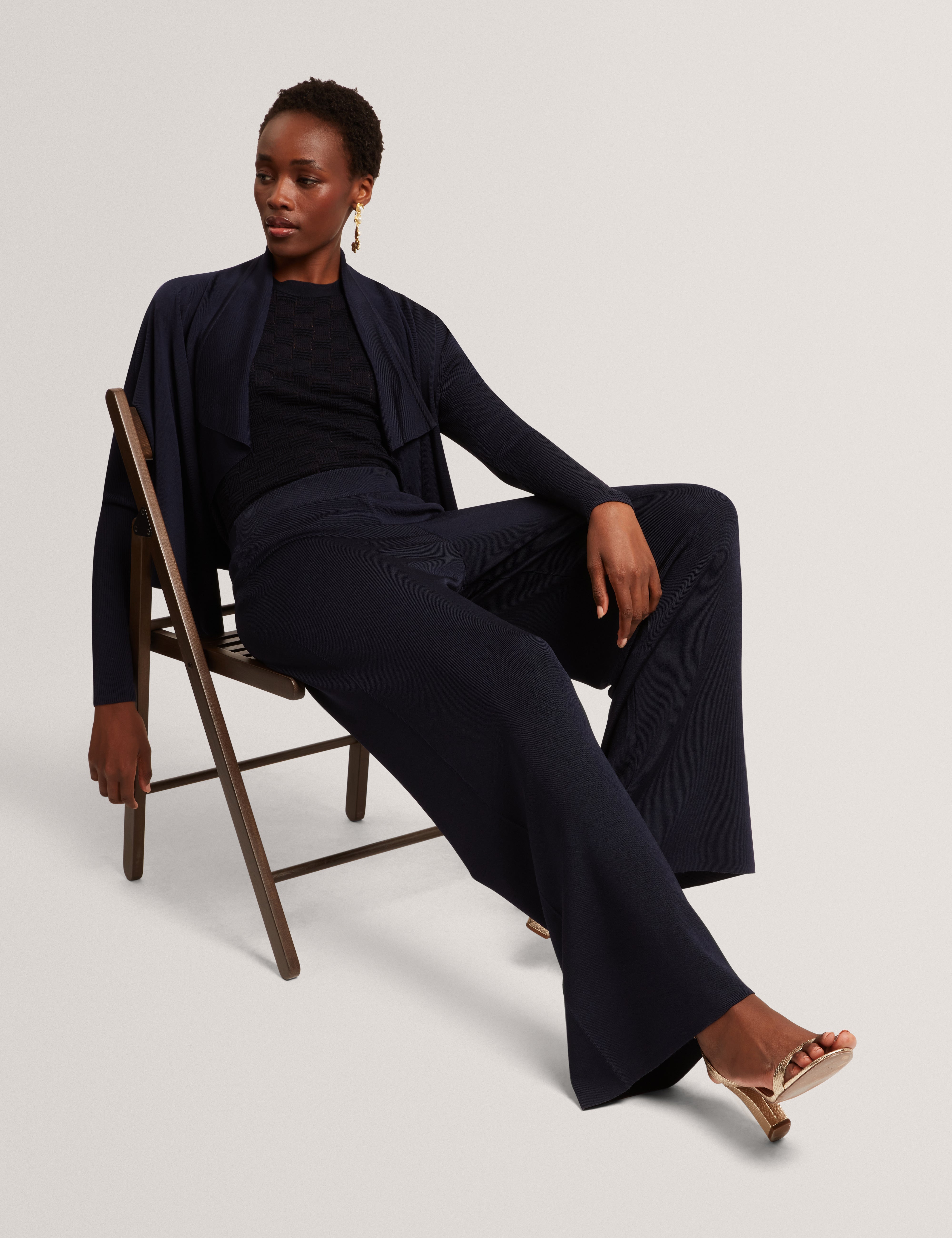 Ted Baker Matilli Navy Pullon Knitted Wide Leg Trousers Women's
