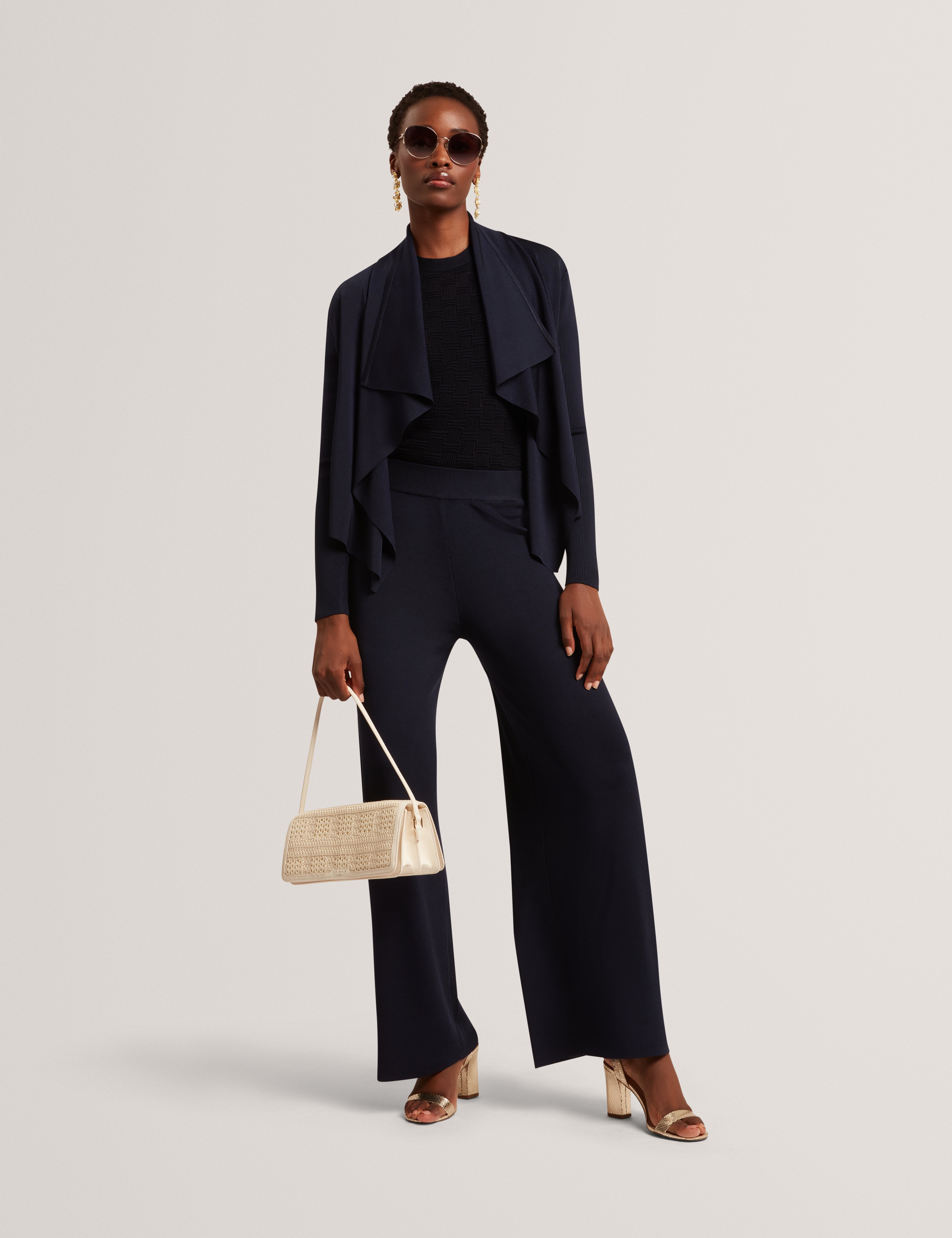 Ted Baker Matilli Navy Pullon Knitted Wide Leg Trousers Women's