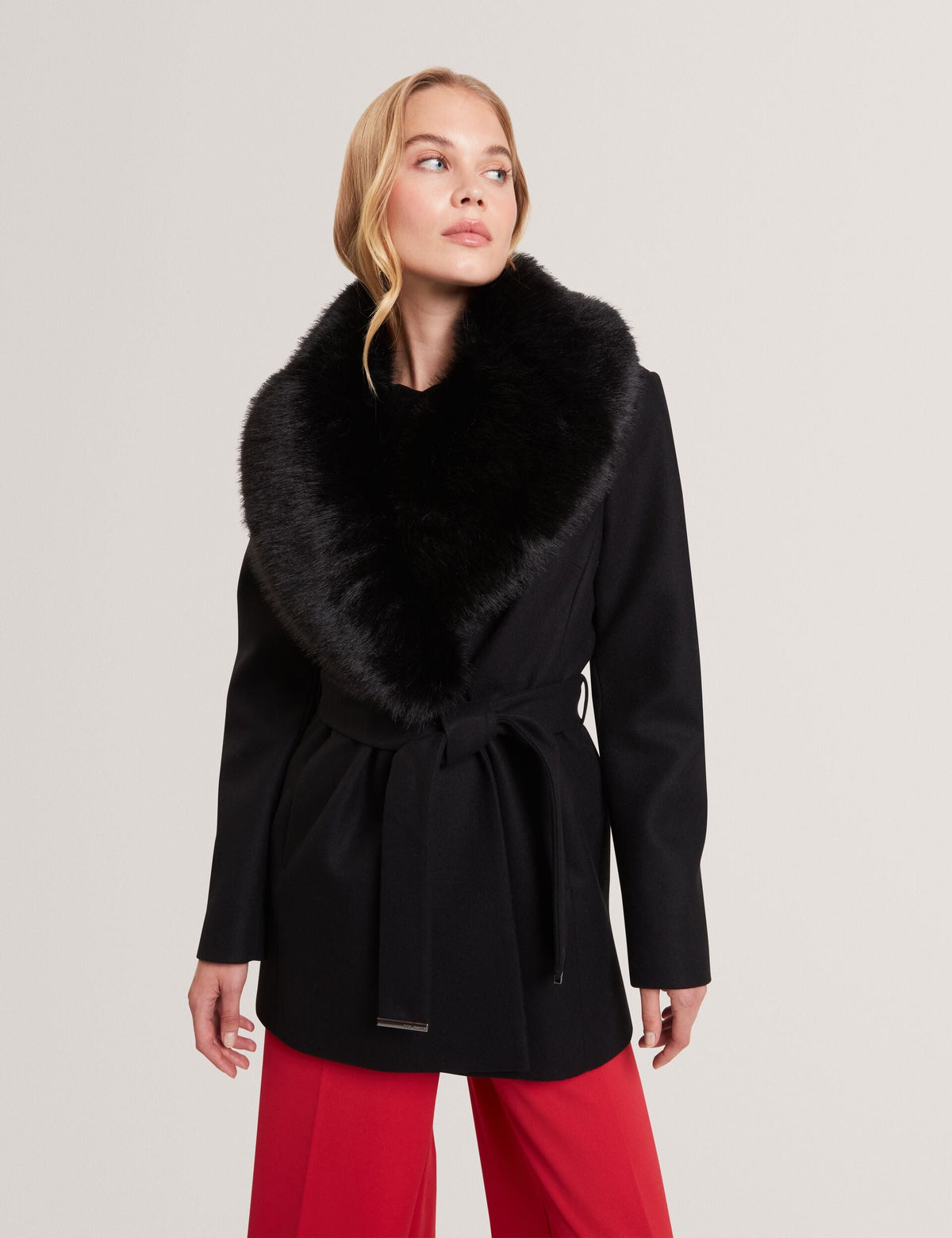 Ted Baker Toroja Faux Fur Collar Short Wrap Coat Women's