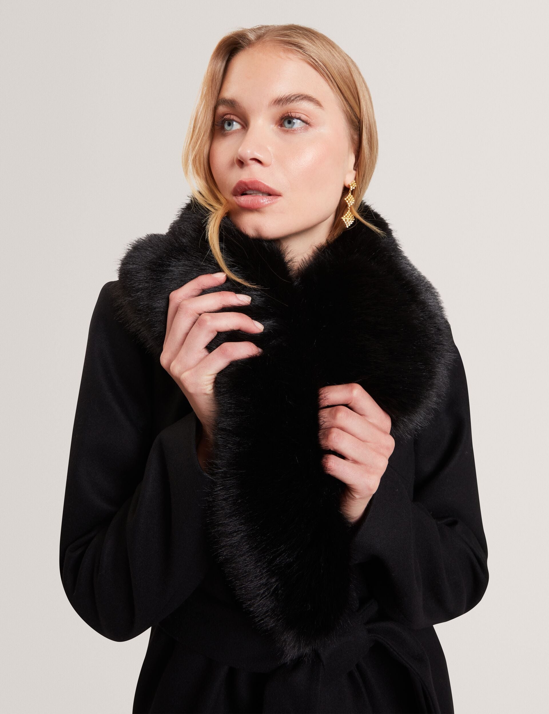 Ted Baker Toroja Faux Fur Collar Short Wrap Coat Women's