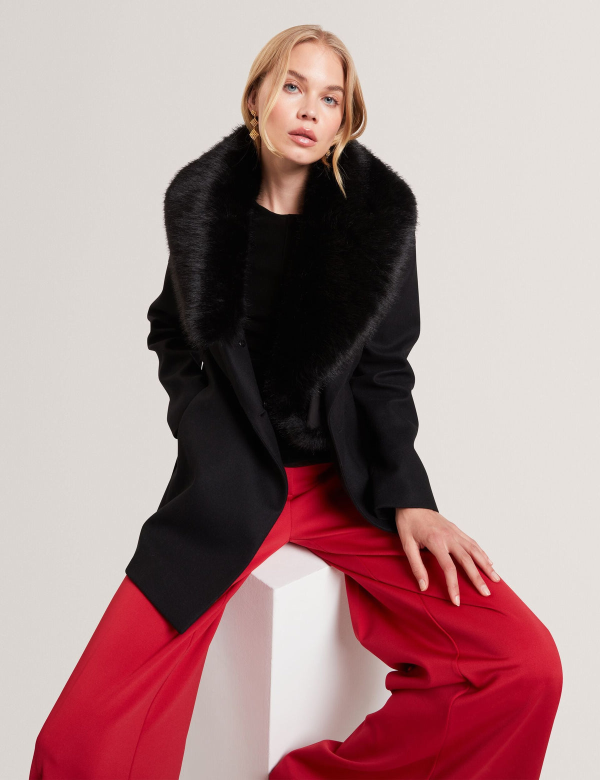 Ted Baker Toroja Faux Fur Collar Short Wrap Coat Women's