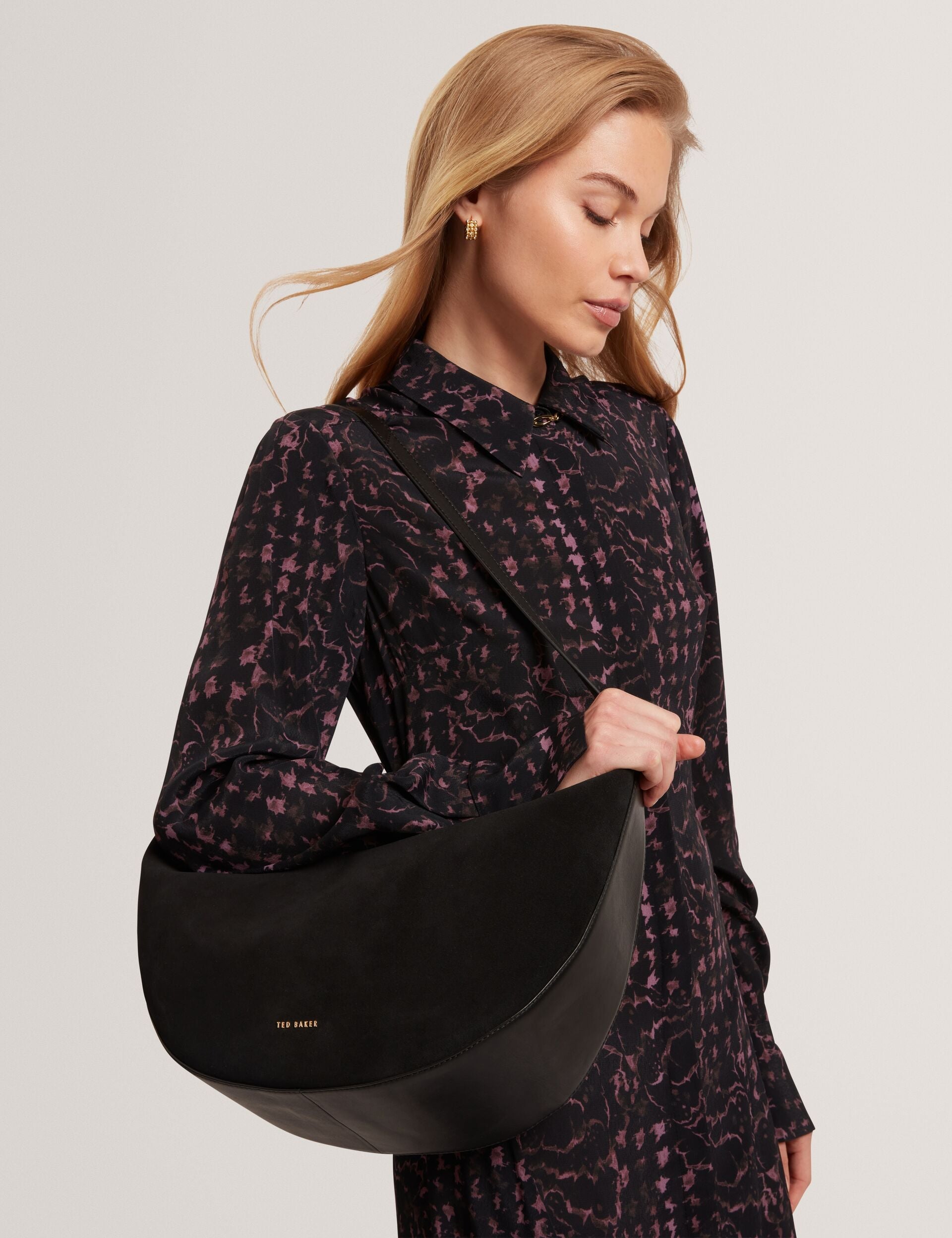 Ted Baker Taliee Suede Leather Half Moon Shoulder Bag Women's