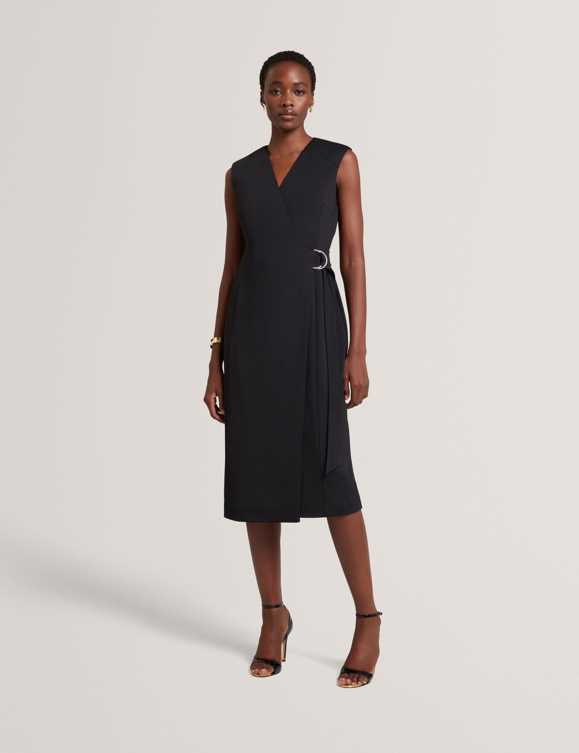 Ted Baker Black Tailored Sleeveless Wrap Midi Dress Women's