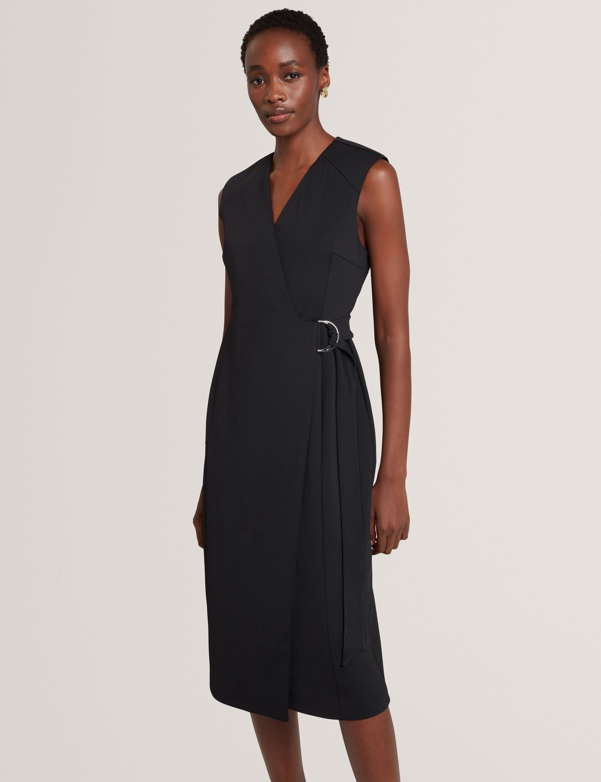Ted Baker Black Tailored Sleeveless Wrap Midi Dress Women's