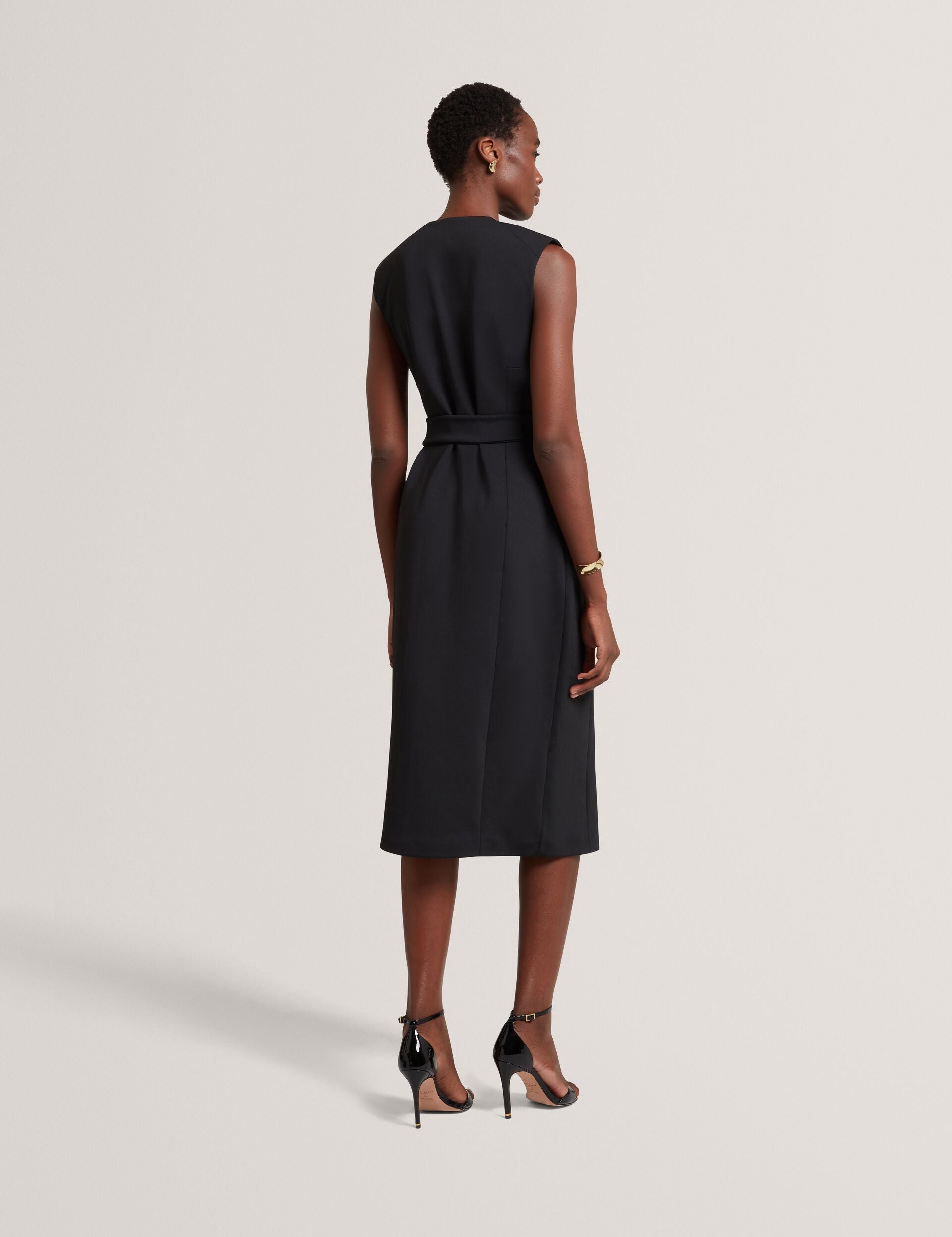 Ted Baker Black Tailored Sleeveless Wrap Midi Dress Women's