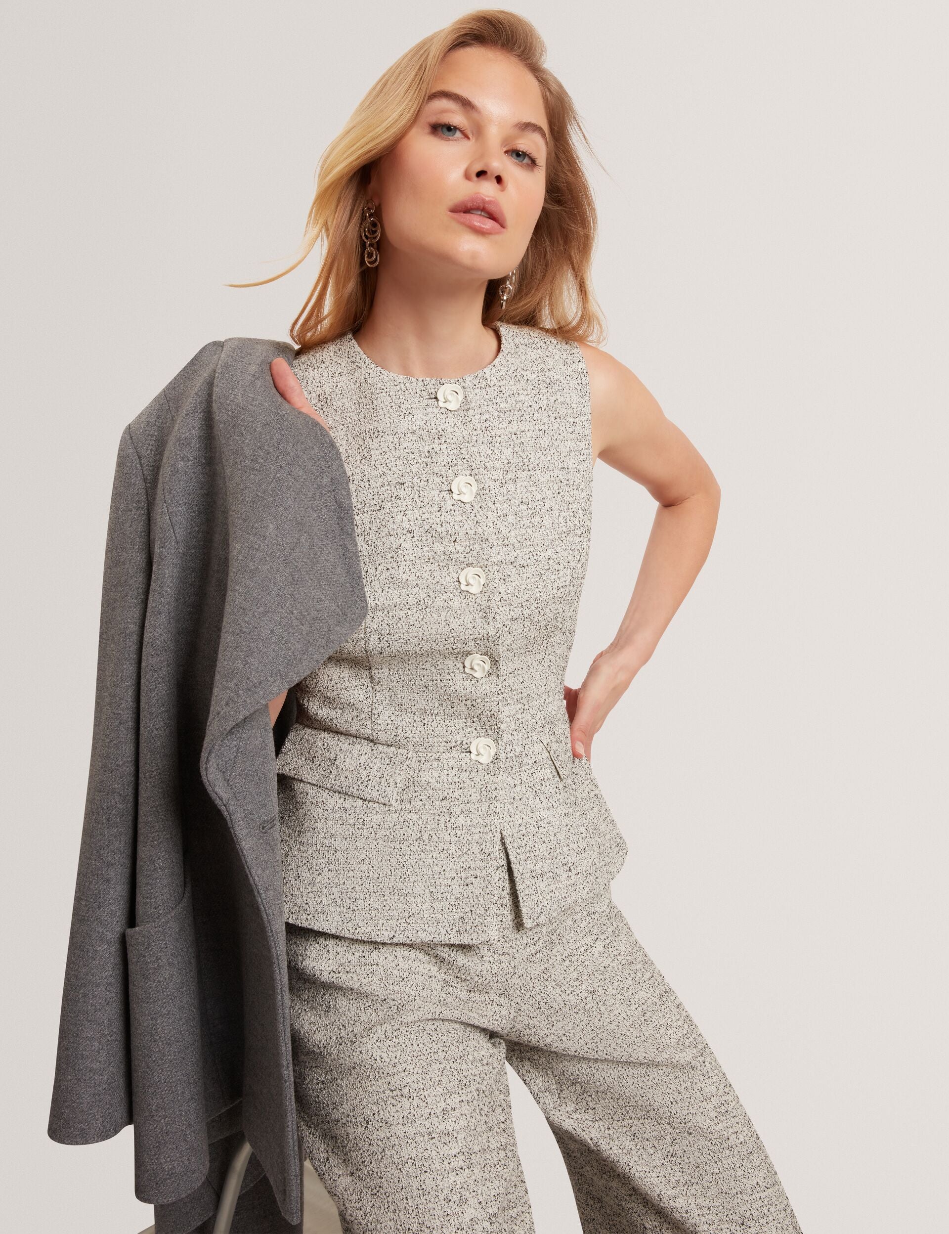 Ted Baker Ekaaw Boucle Rose Button Fitted Waistcoat Women's