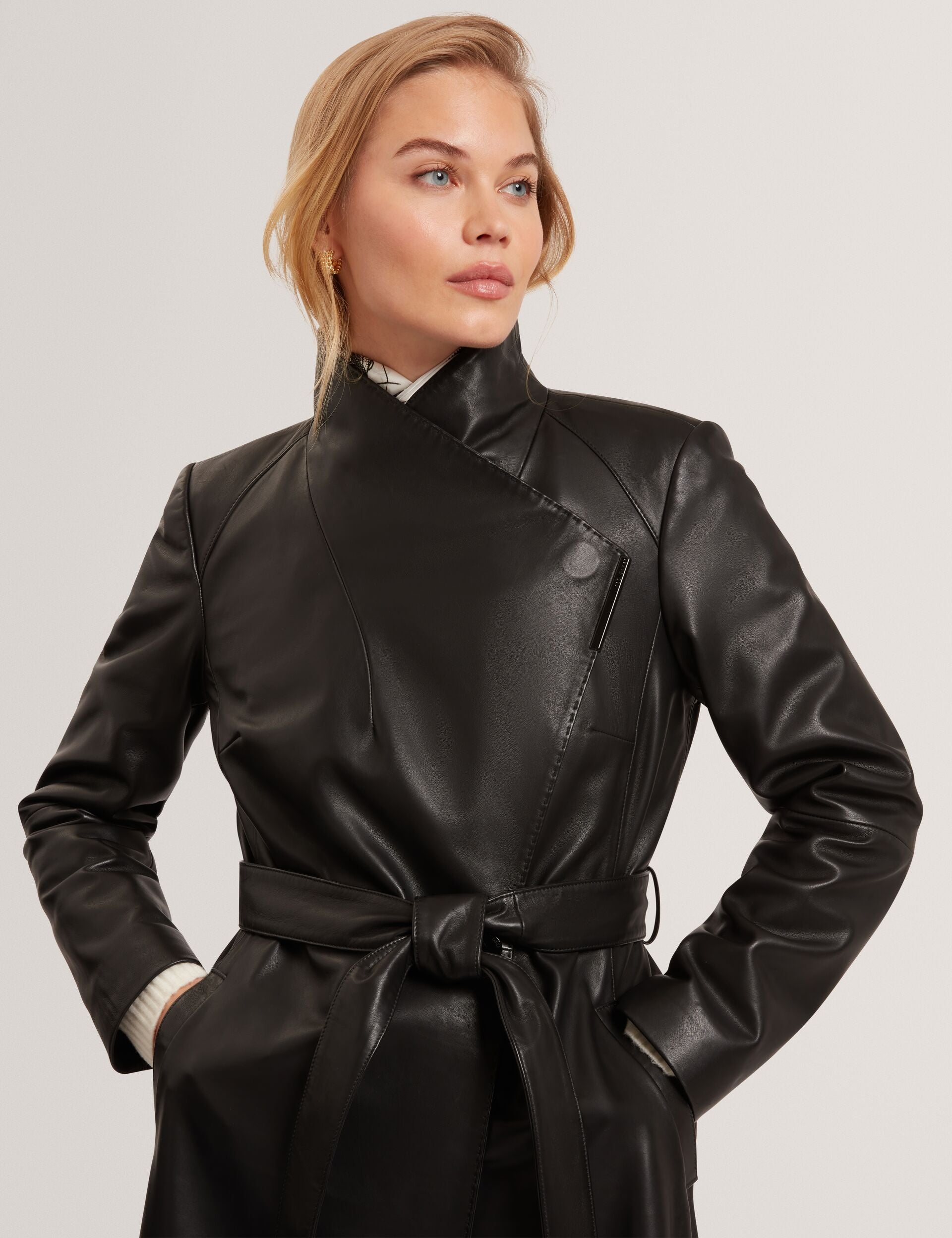 Ted Baker Rosello Leather Belted Longline Wrap Coat Women's