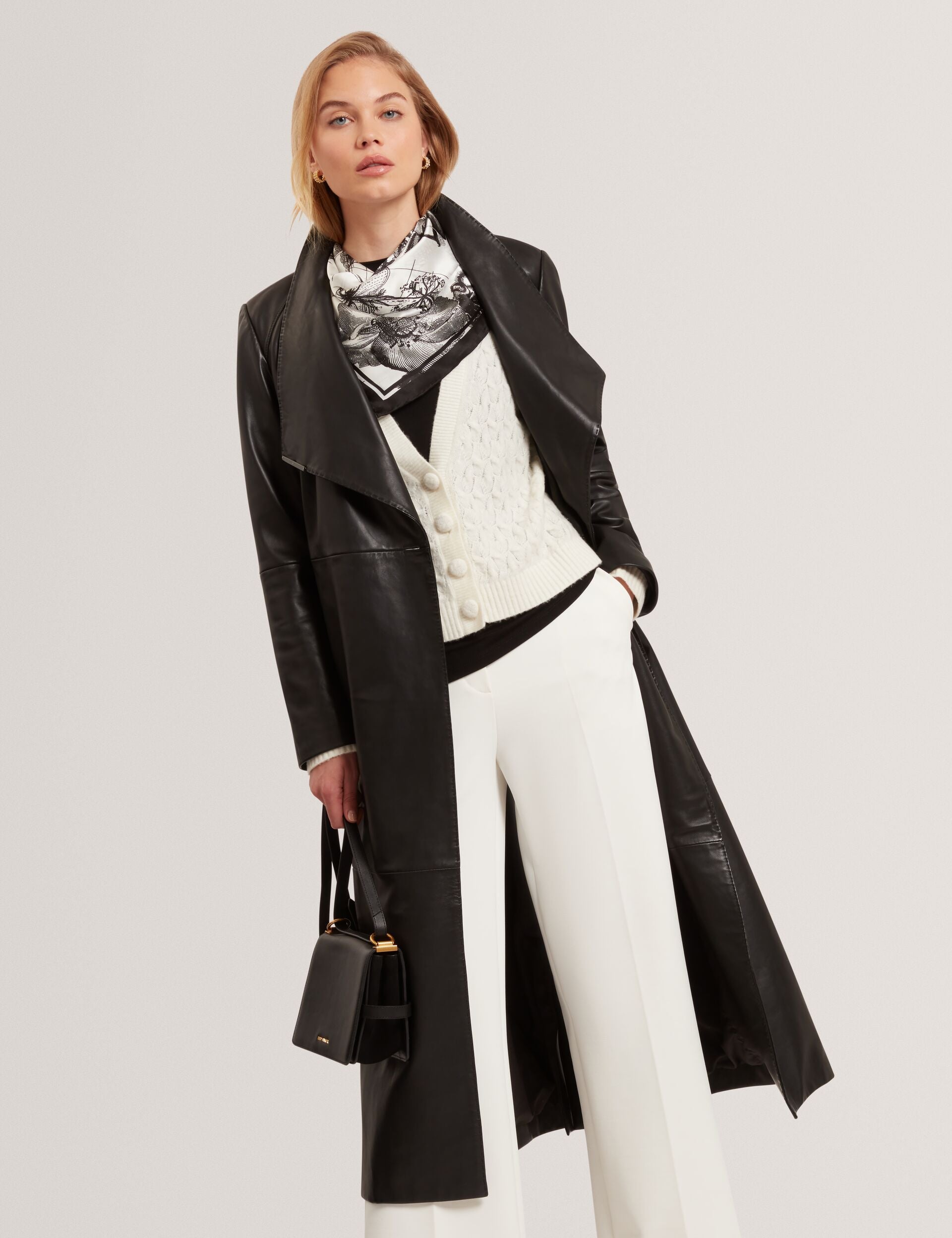 Ted Baker Rosello Leather Belted Longline Wrap Coat Women's