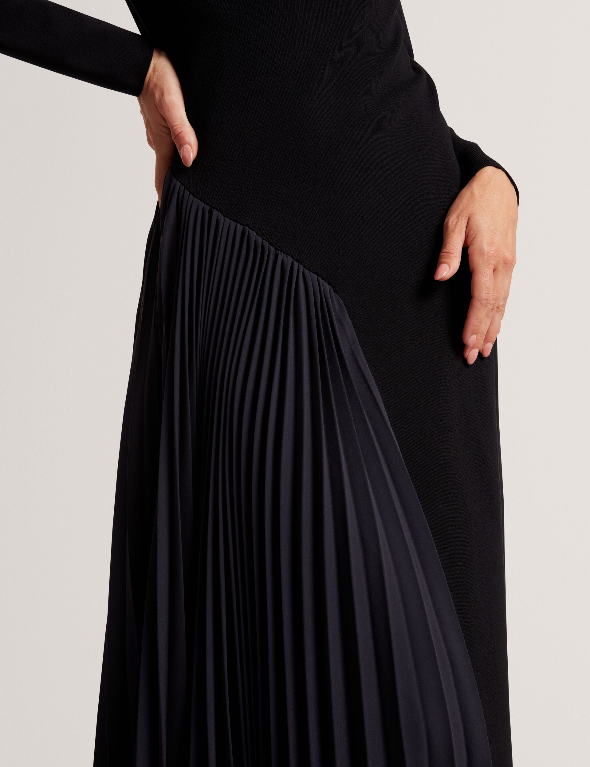 Ted Baker Belviee Pleated Panel Long Sleeve Knit Midi Dress Women's
