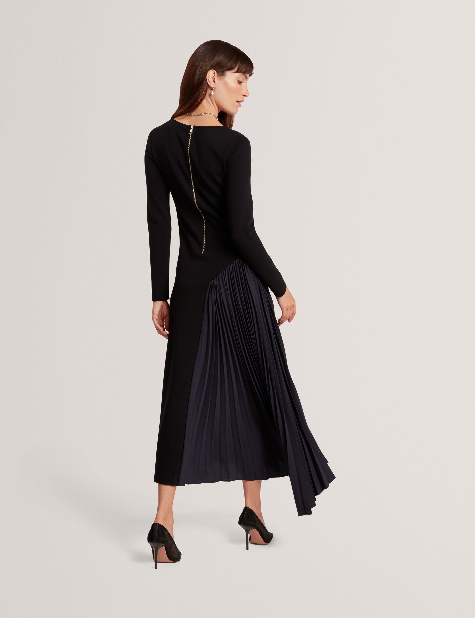 Ted Baker Belviee Pleated Panel Long Sleeve Knit Midi Dress Women's
