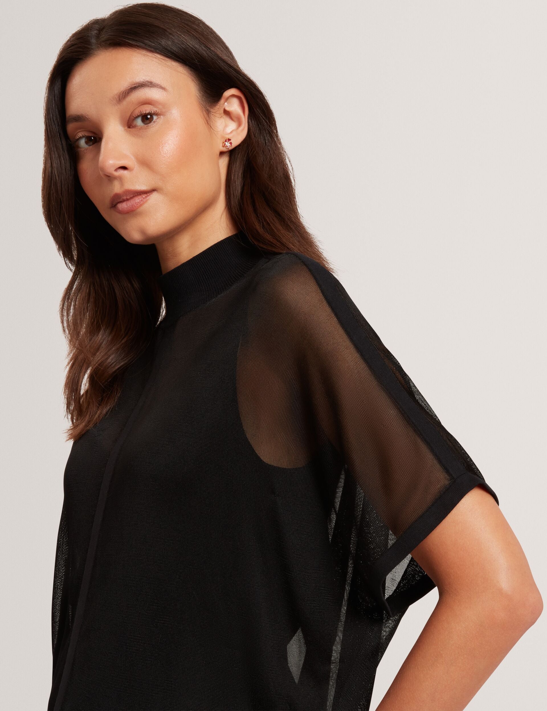 Ted Baker Ibissa Sheer Panel Knit Short Sleeve Top Women's