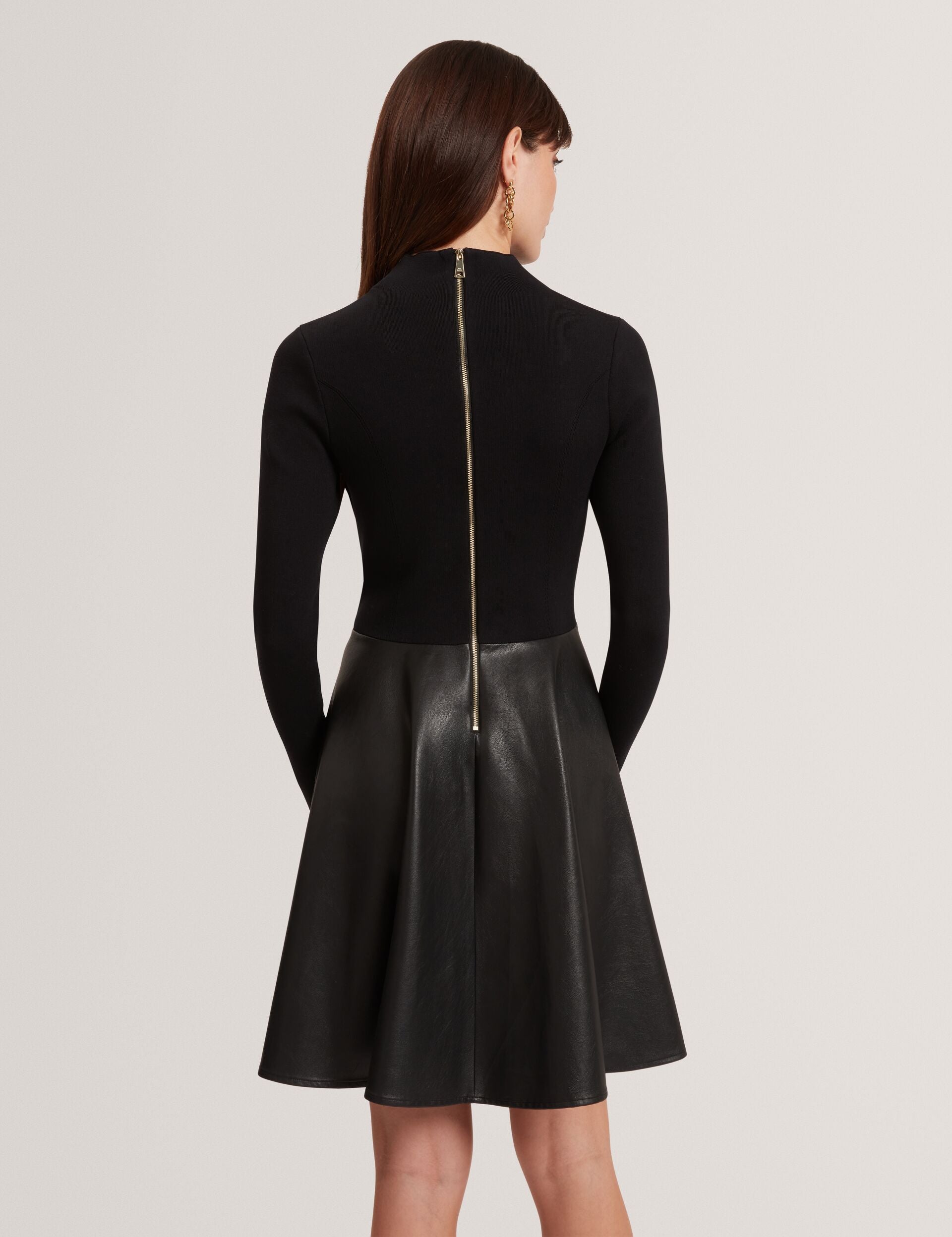 Ted Baker Milioa Knit Faux Leather Illusion Skater Dress Women's