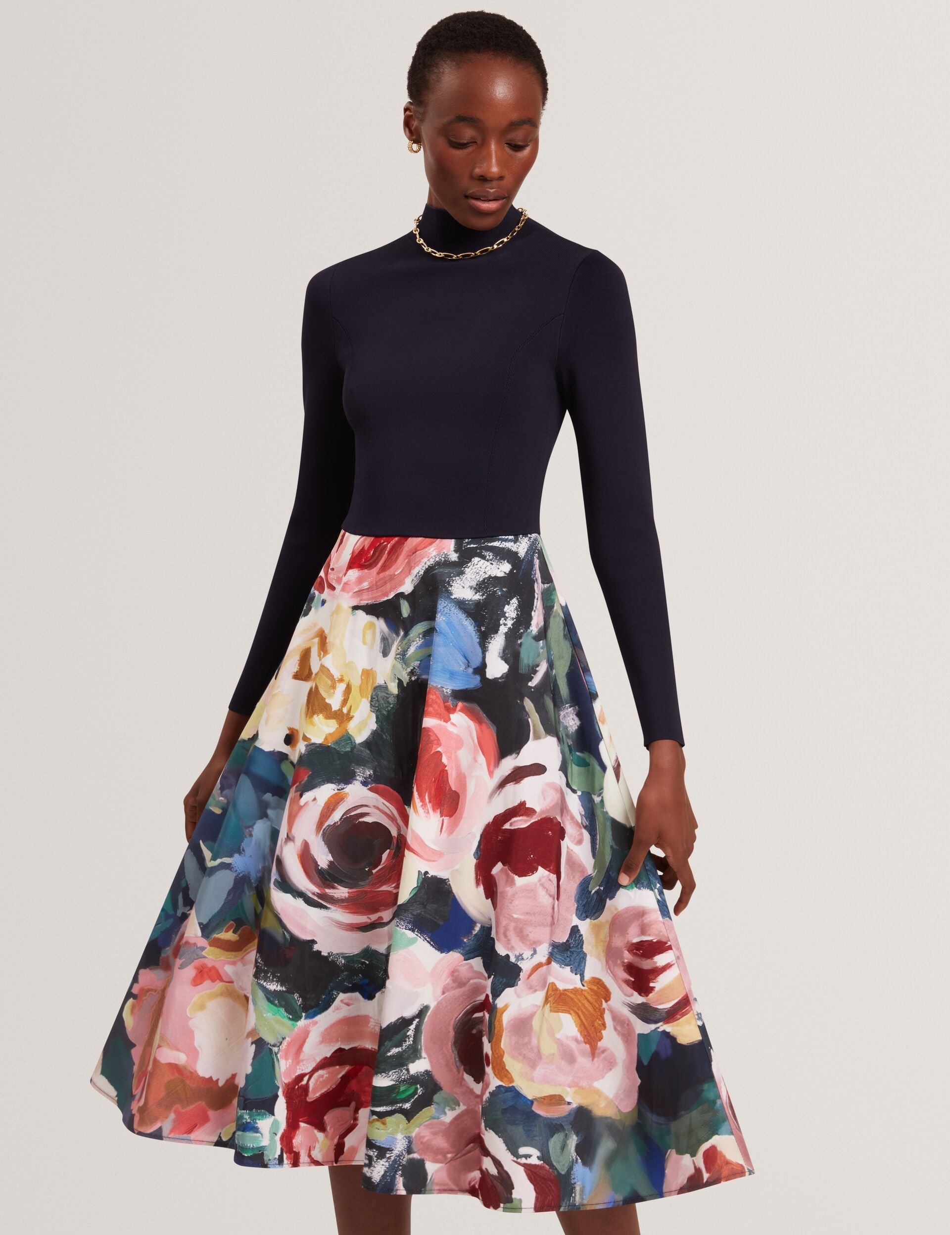 Ted Baker Patriia Rose Print Illusion Midi Dress Women's