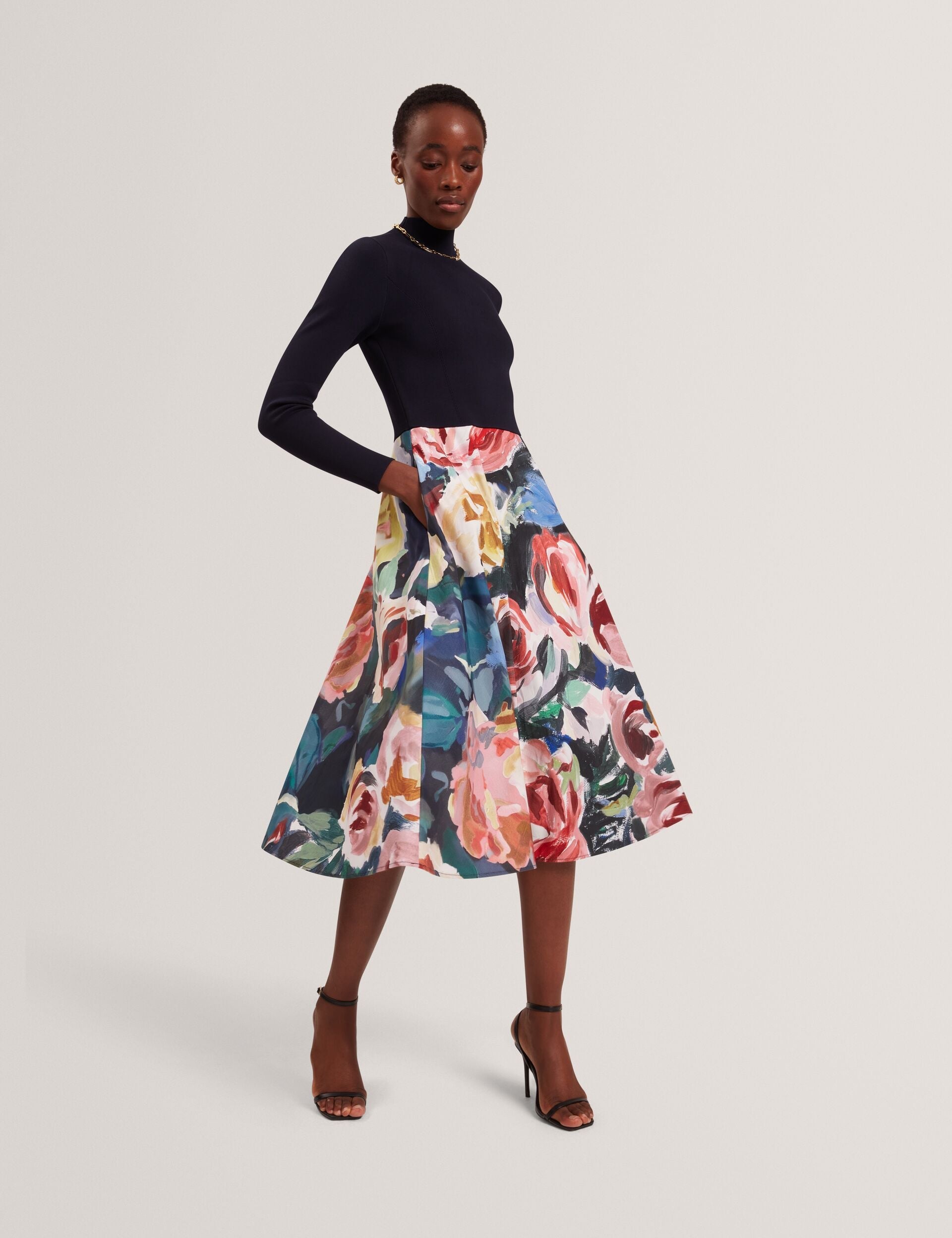 Ted Baker Patriia Rose Print Illusion Midi Dress Women's