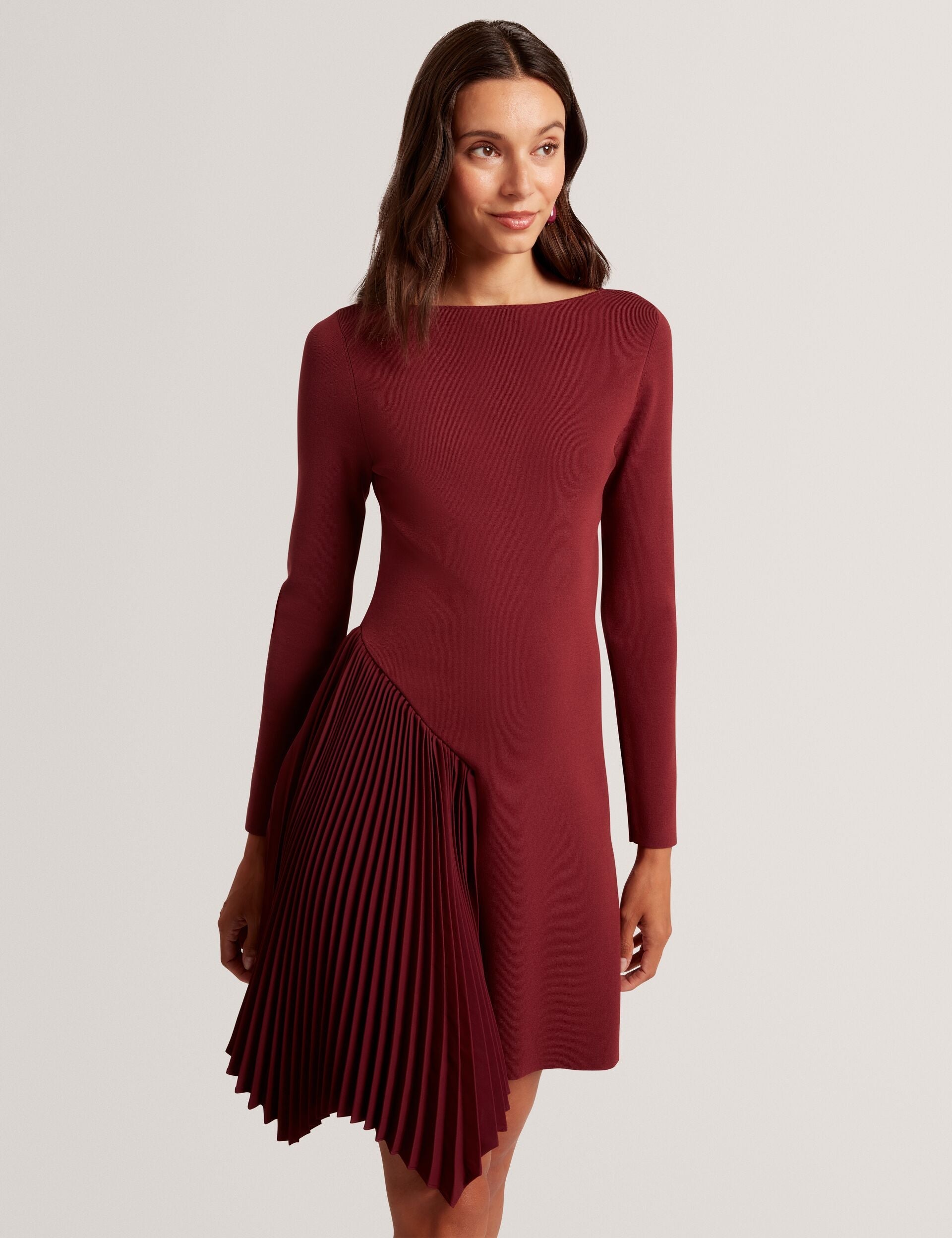Ted Baker Nalree Pleated Panel Long Sleeve Knit Mini Dress Women's