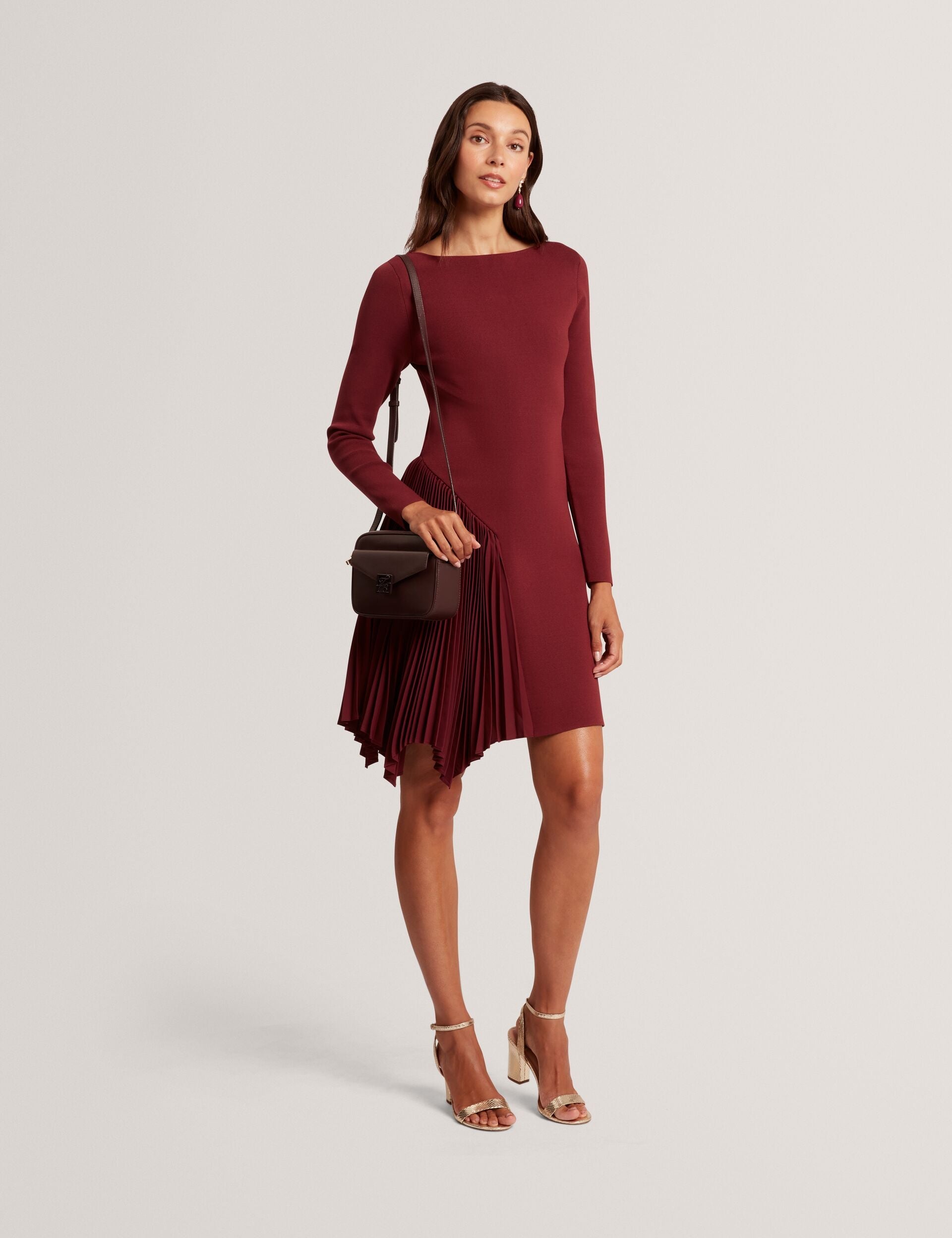 Ted Baker Nalree Pleated Panel Long Sleeve Knit Mini Dress Women's