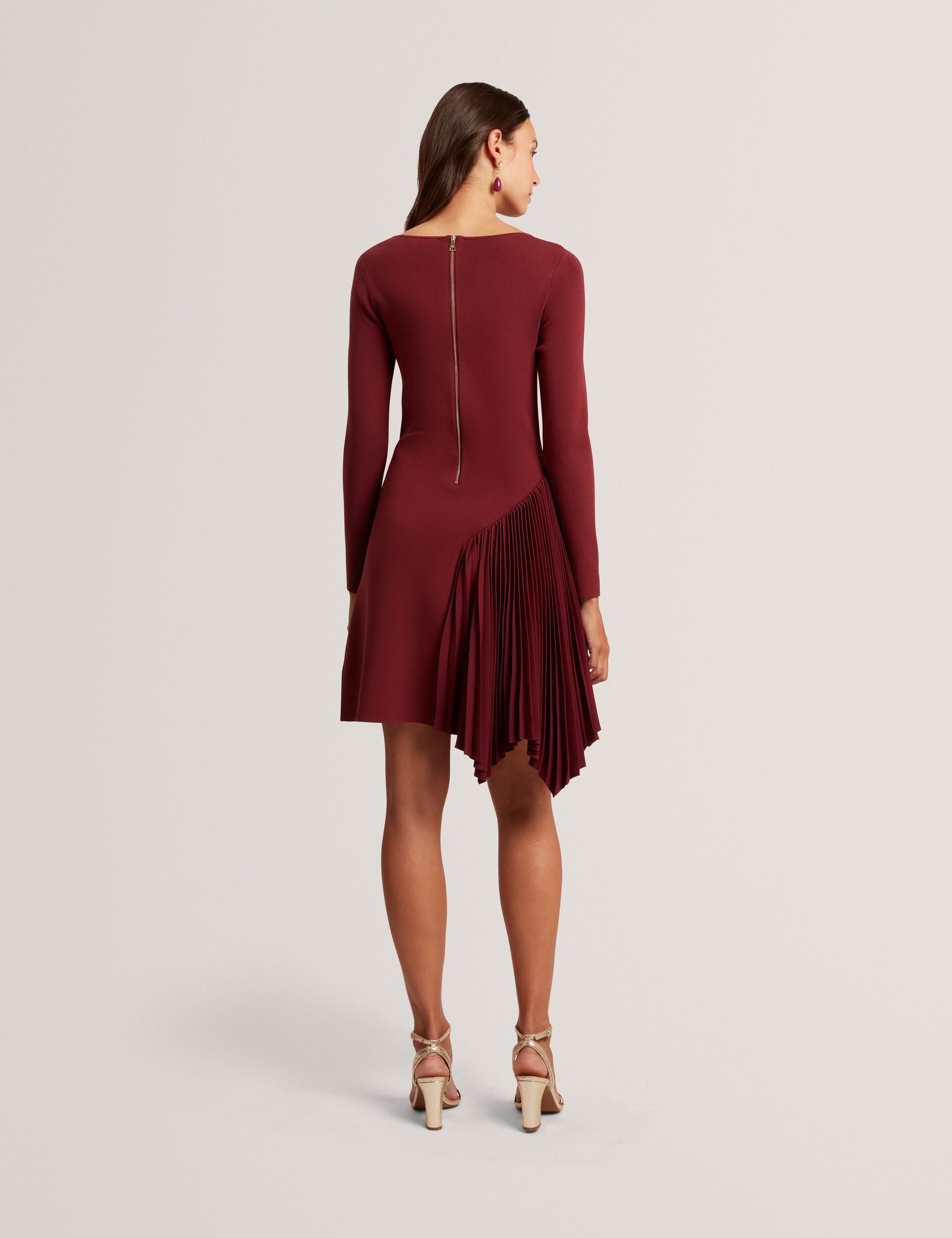 Ted Baker Nalree Pleated Panel Long Sleeve Knit Mini Dress Women's