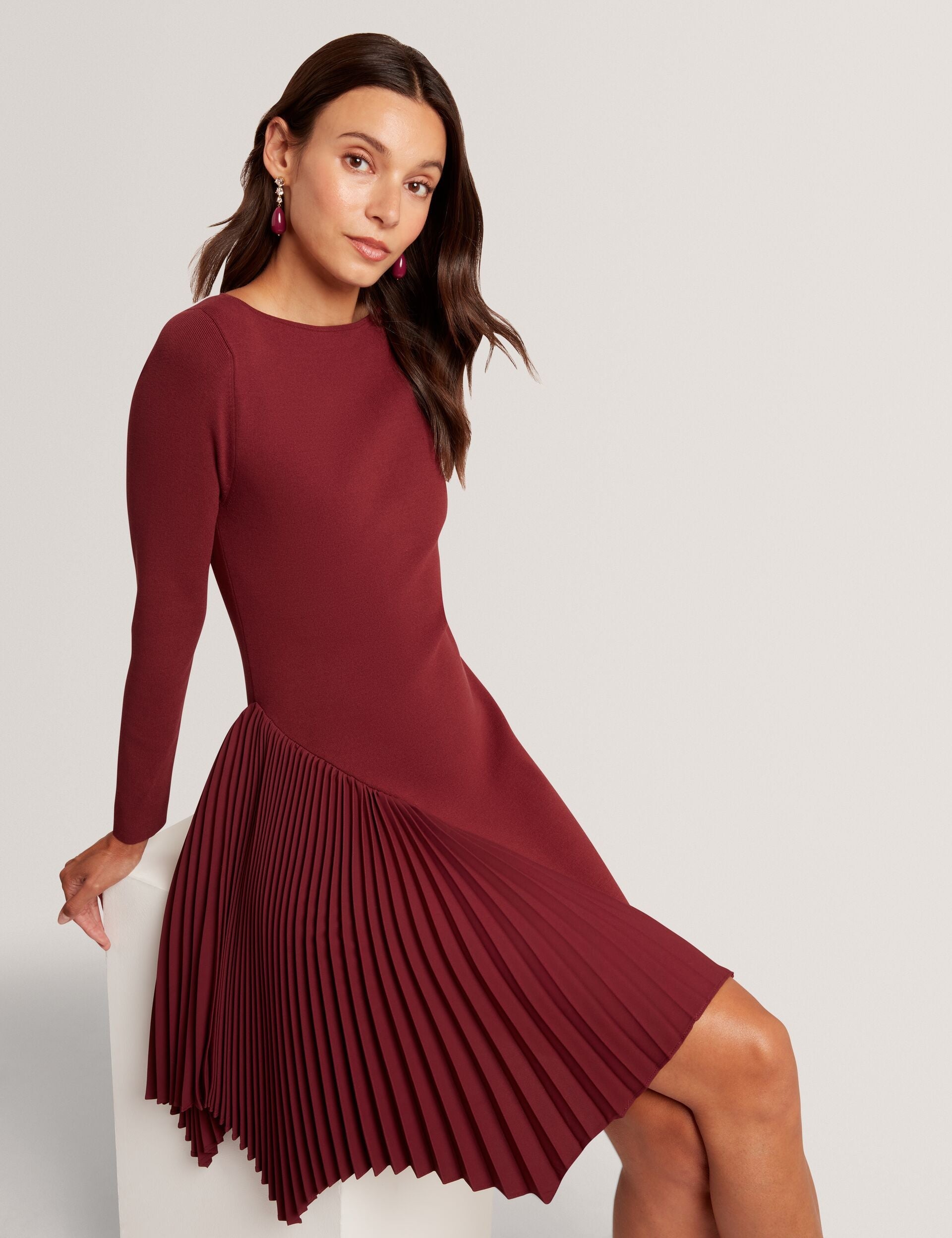 Ted Baker Nalree Pleated Panel Long Sleeve Knit Mini Dress Women's