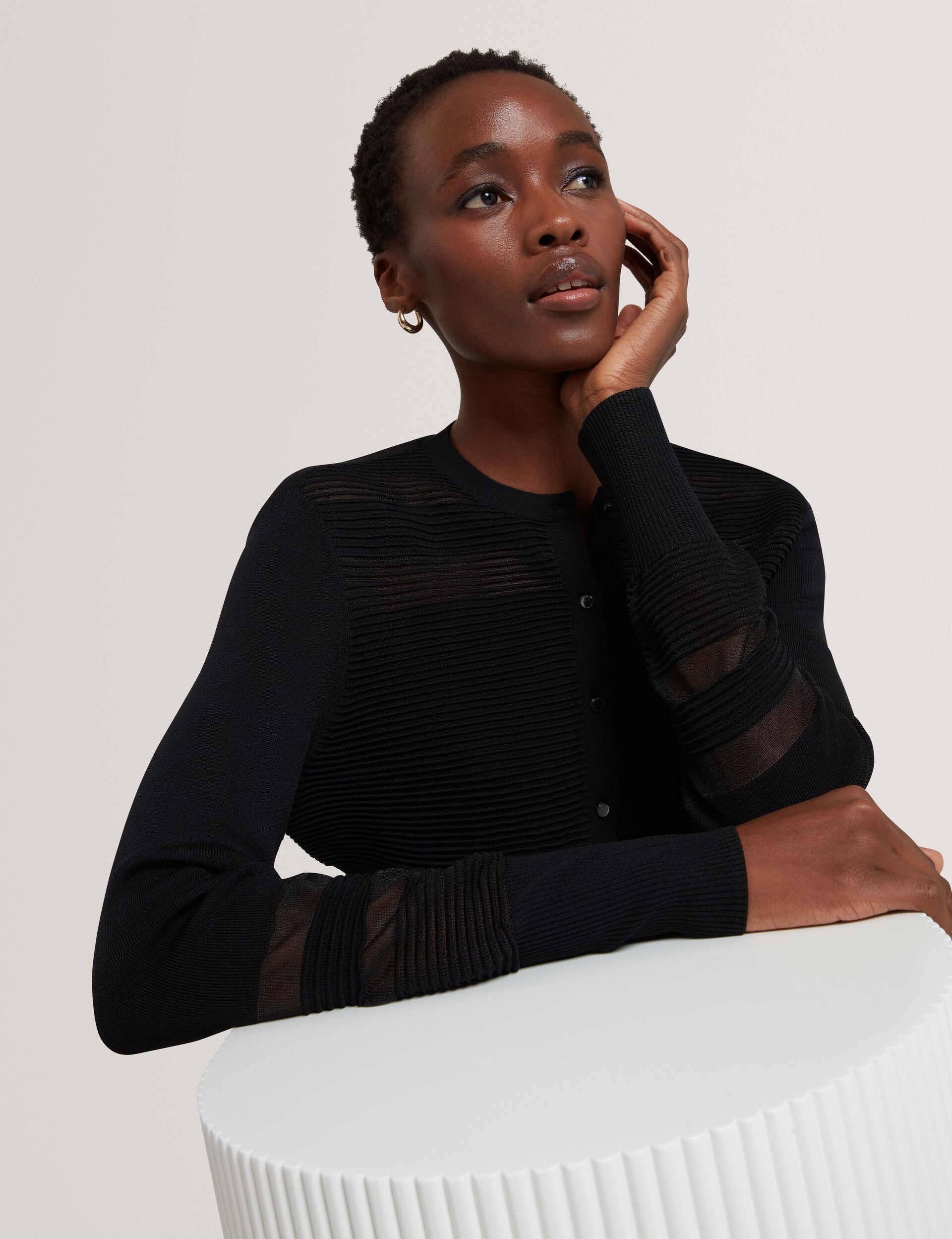 Ted Baker Calyaa Sheer Panel Knit Slim Fit Cardigan Women's