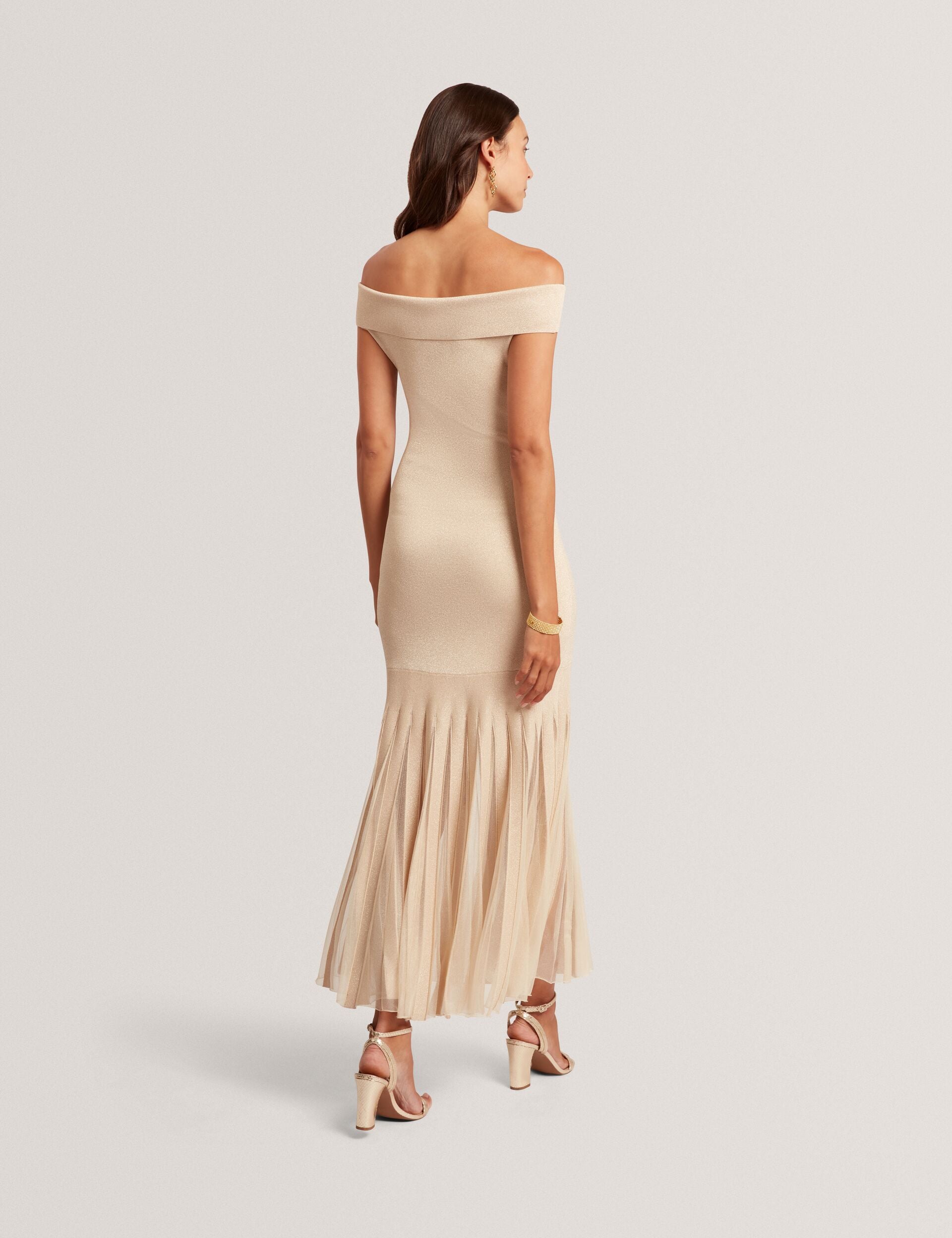Ted Baker Rylla Metallic Bardot Maxi Dress With Sheer Hem Women's