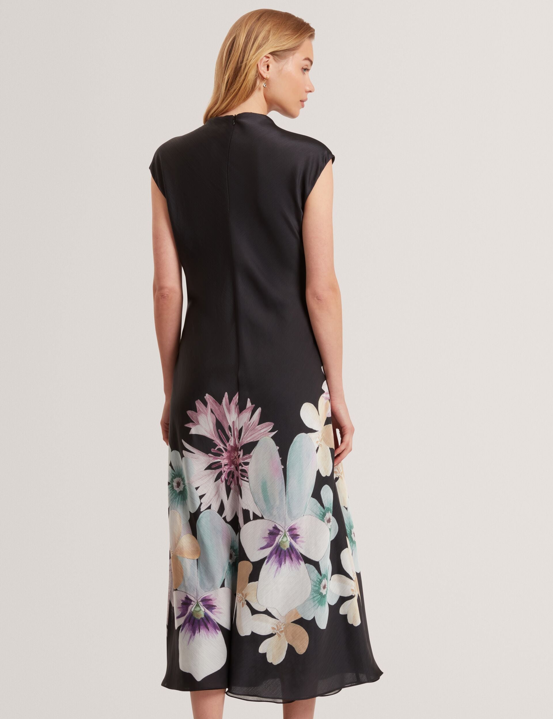 Ted Baker Demita Pastel Floral Print Draped Neck Midi Dress Women's