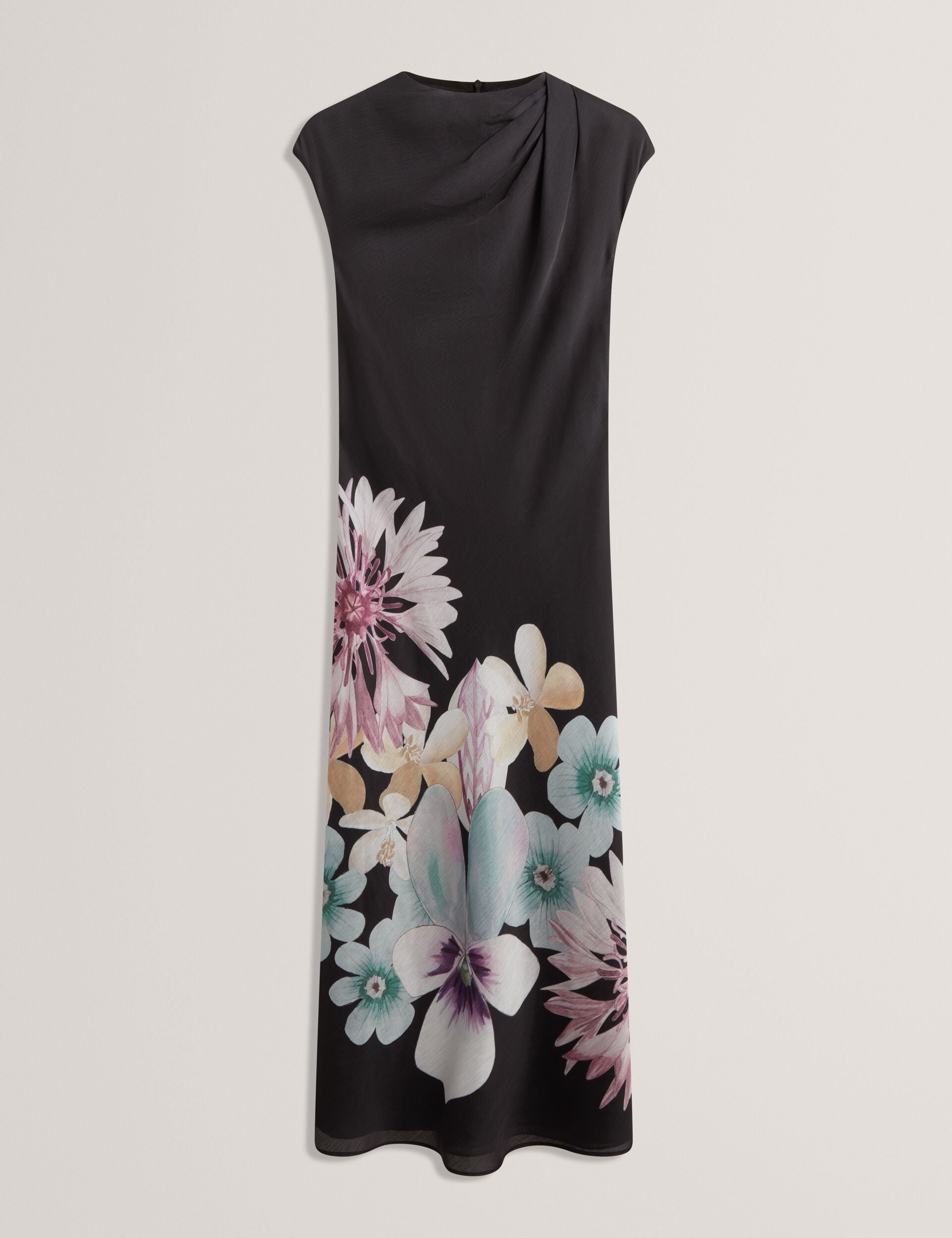 Ted Baker Demita Pastel Floral Print Draped Neck Midi Dress Women's