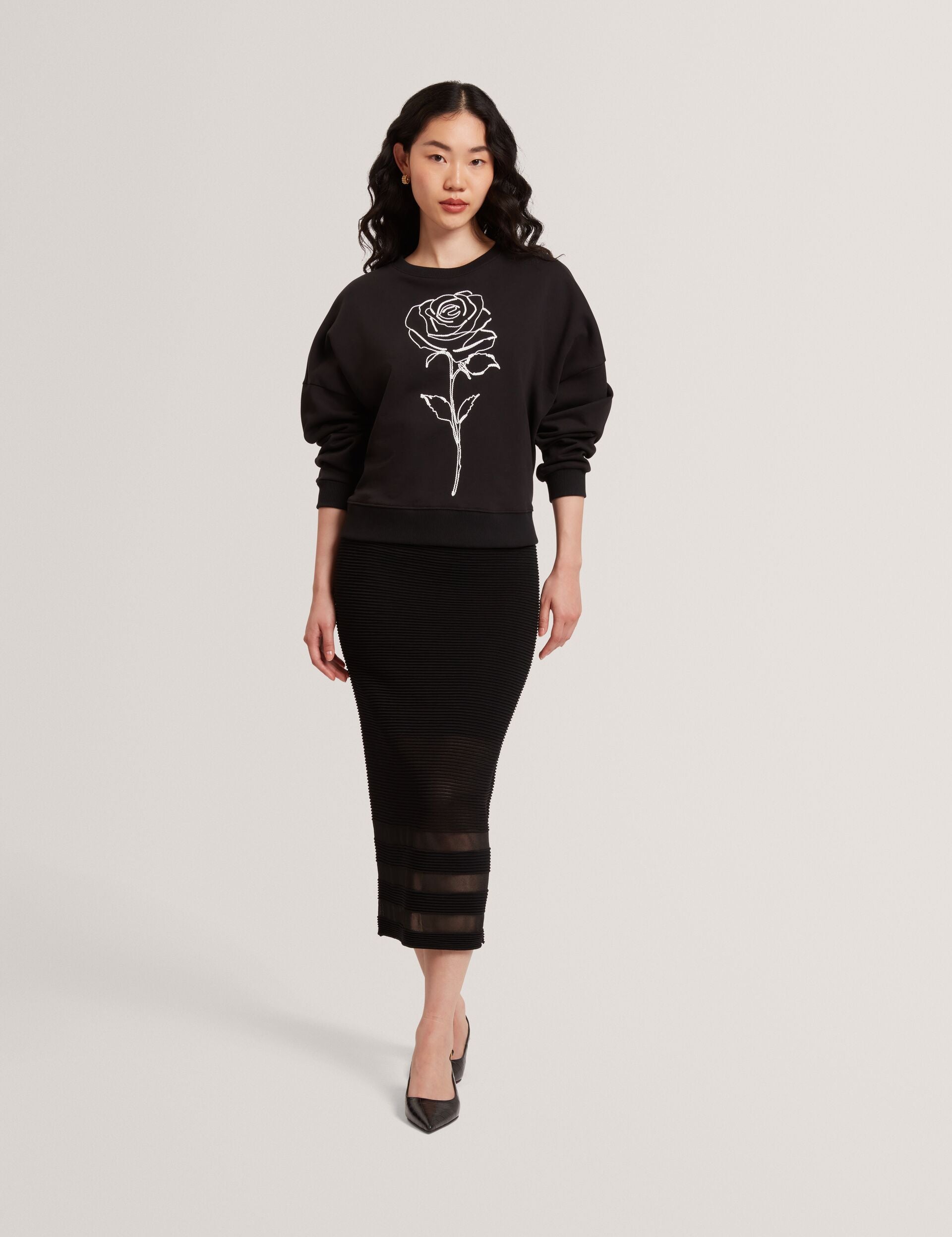 Ted Baker Marssia Embroidered Rose Graphic Cotton Sweatshirt Women's