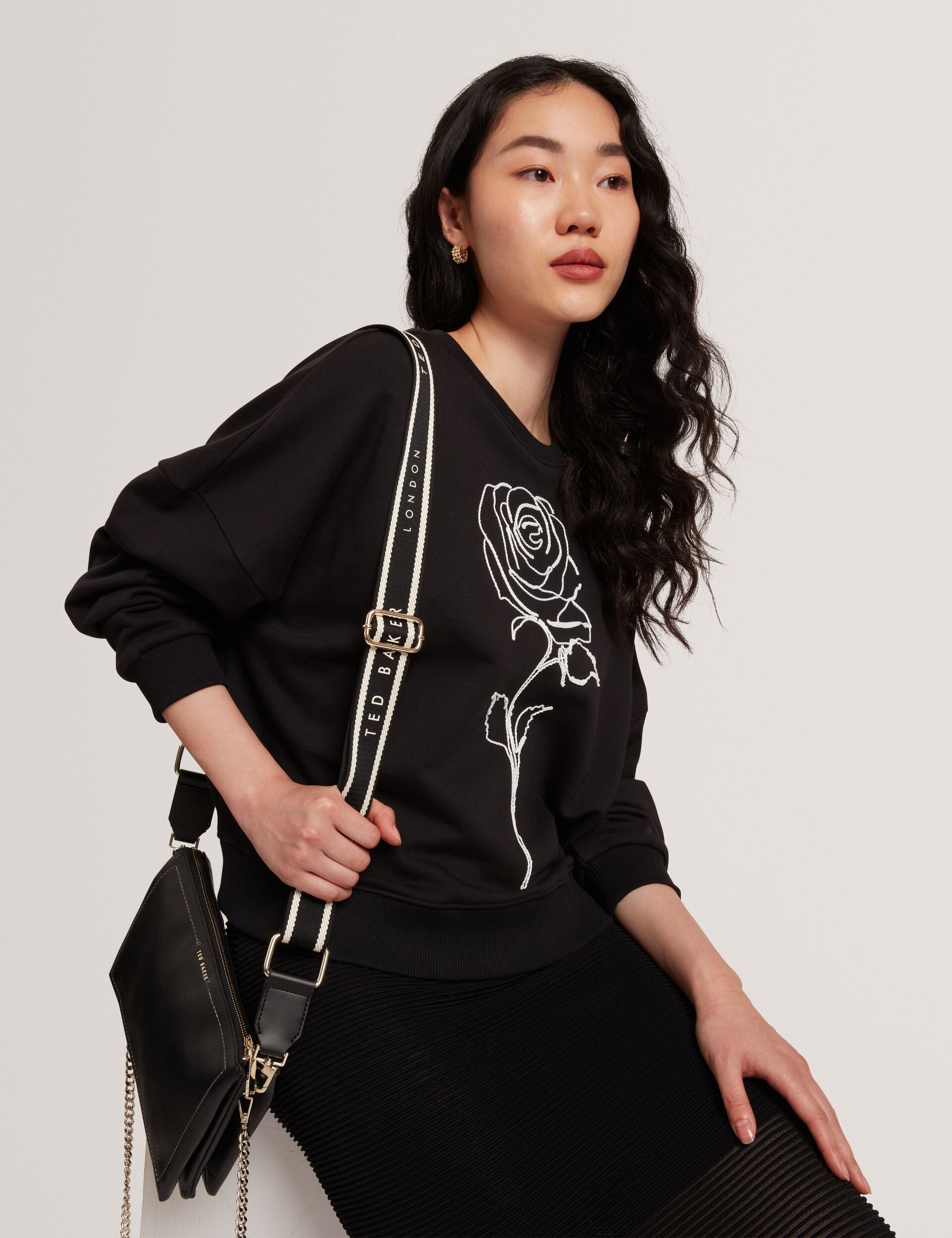 Ted Baker Marssia Embroidered Rose Graphic Cotton Sweatshirt Women's