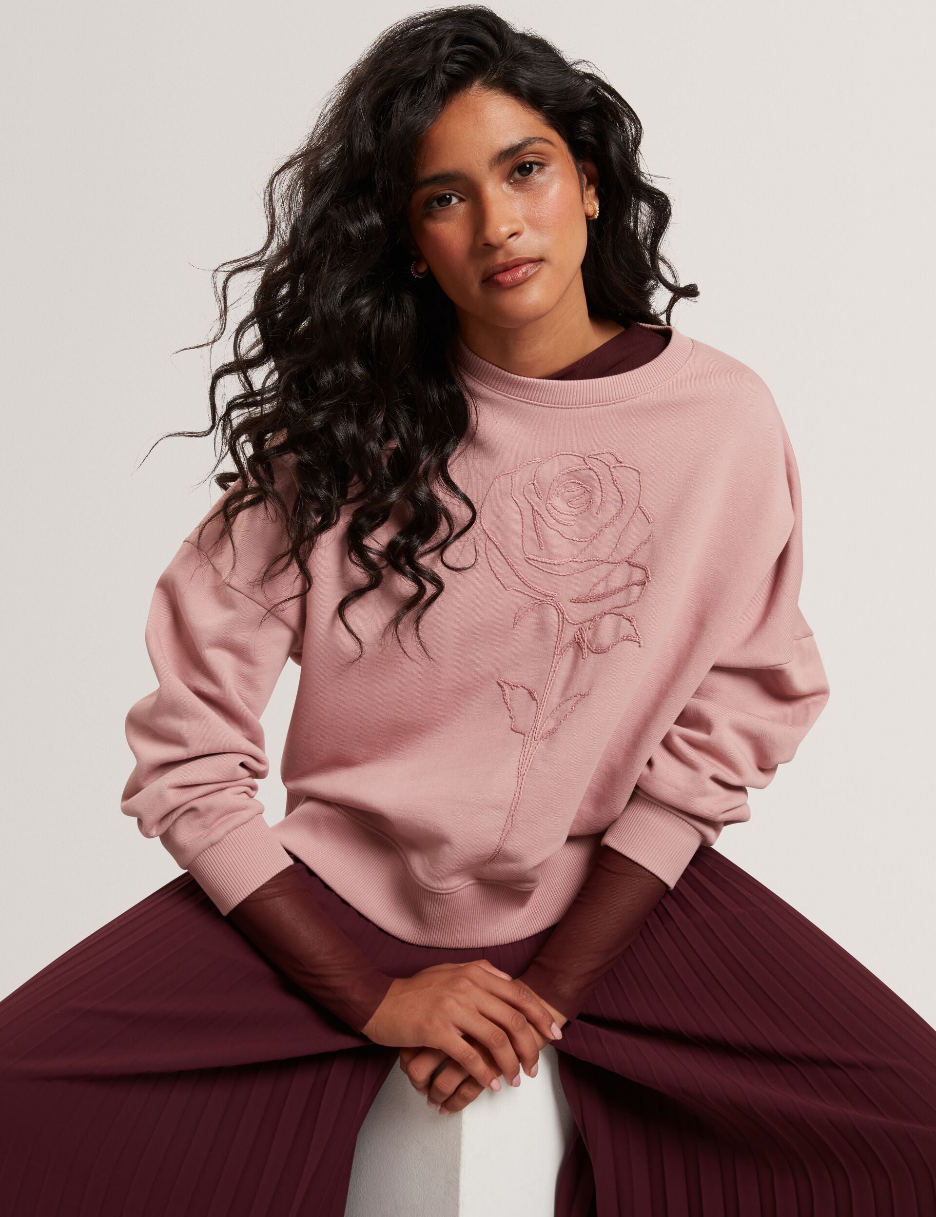 Ted Baker Marssia Embroidered Rose Graphic Cotton Sweatshirt Women's