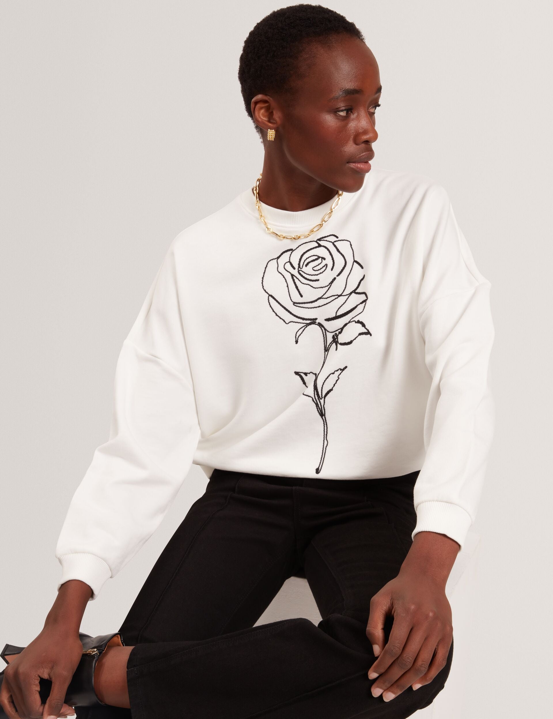 Ted Baker Marssia Embroidered Rose Graphic Cotton Sweatshirt Women's