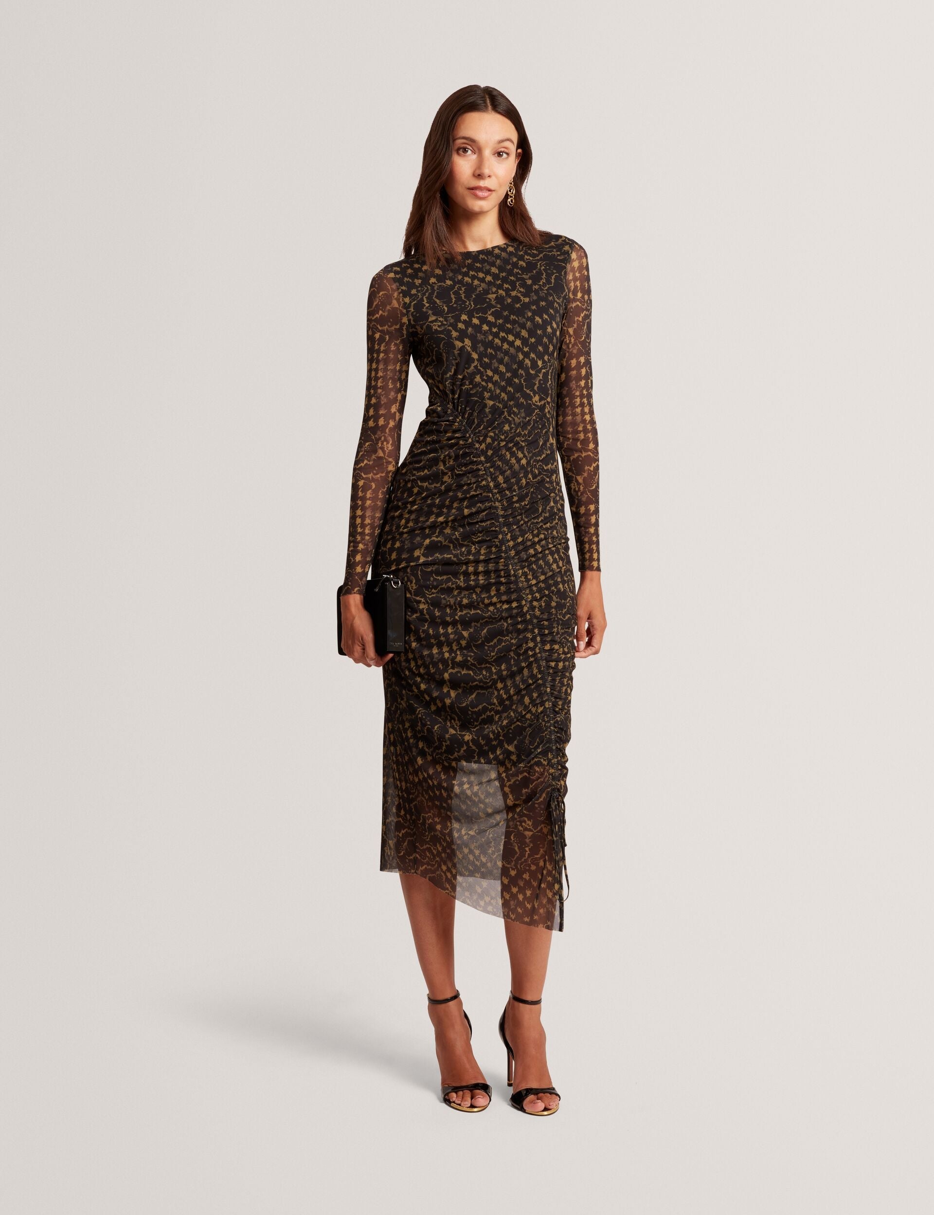Ted Baker Maemii Printed Mesh Ruched Bodycon Midi Dress Women's