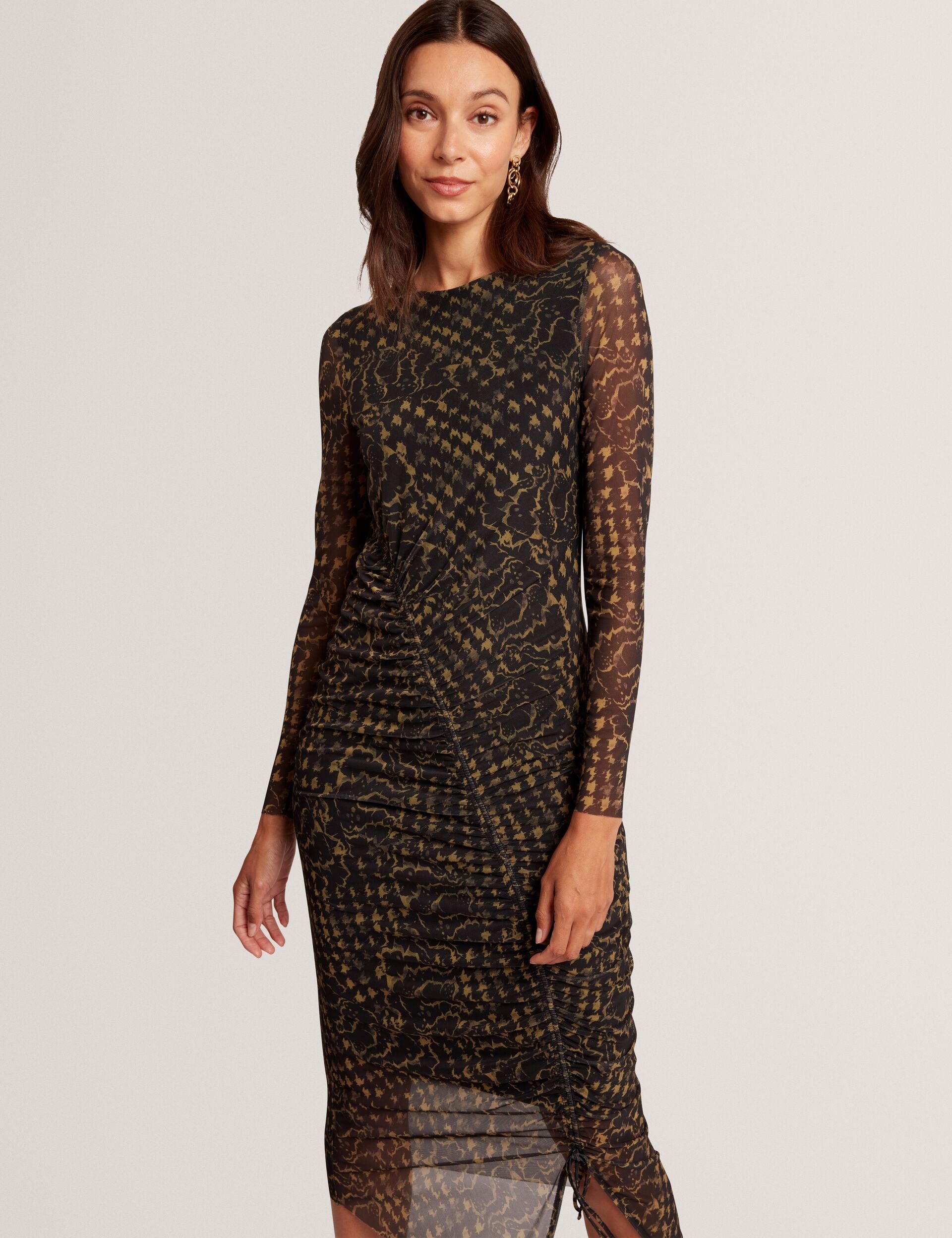 Ted Baker Maemii Printed Mesh Ruched Bodycon Midi Dress Women's