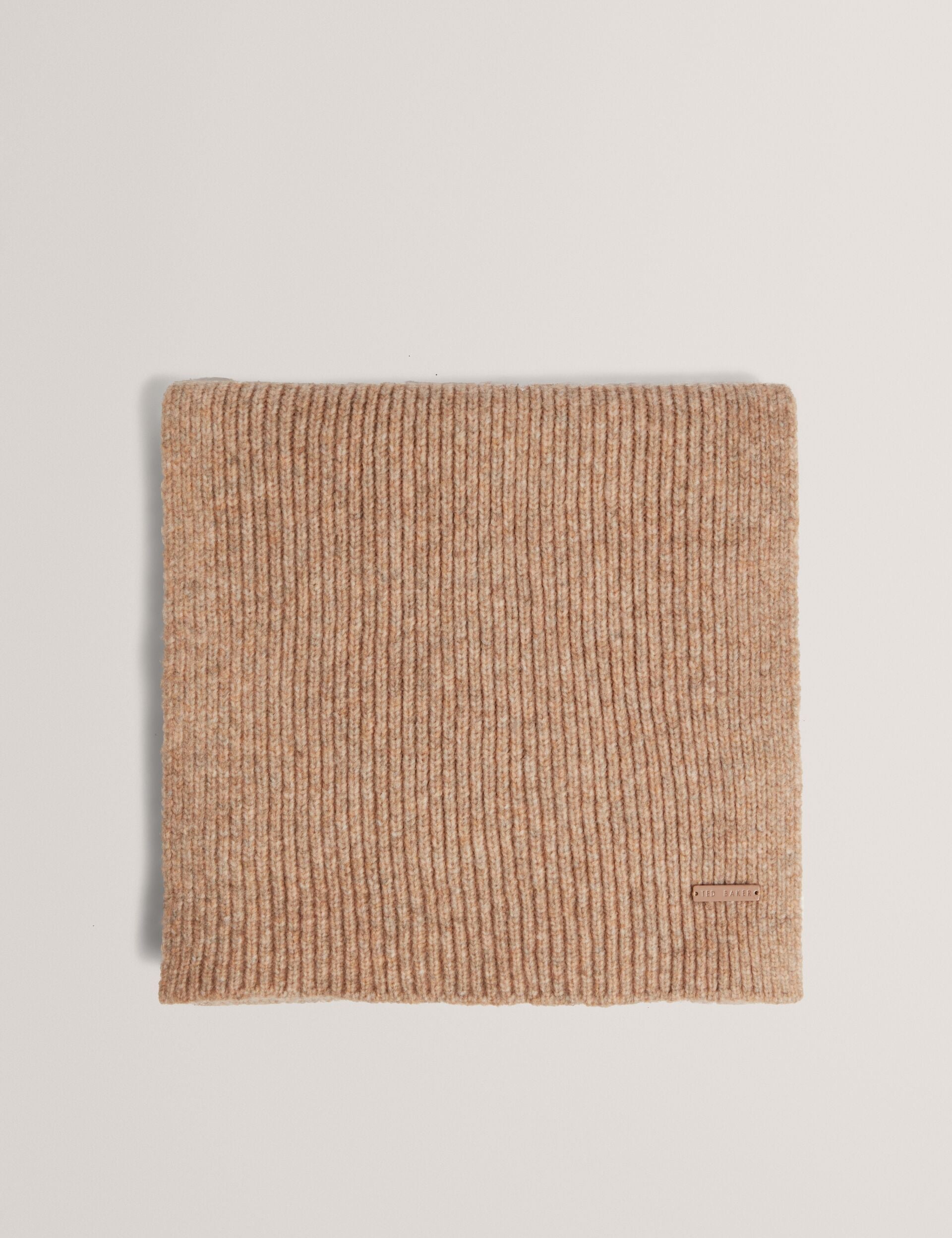 Ted Baker Lidiies Ribbed Wool Blend Knitted Scarf In Camel Women's