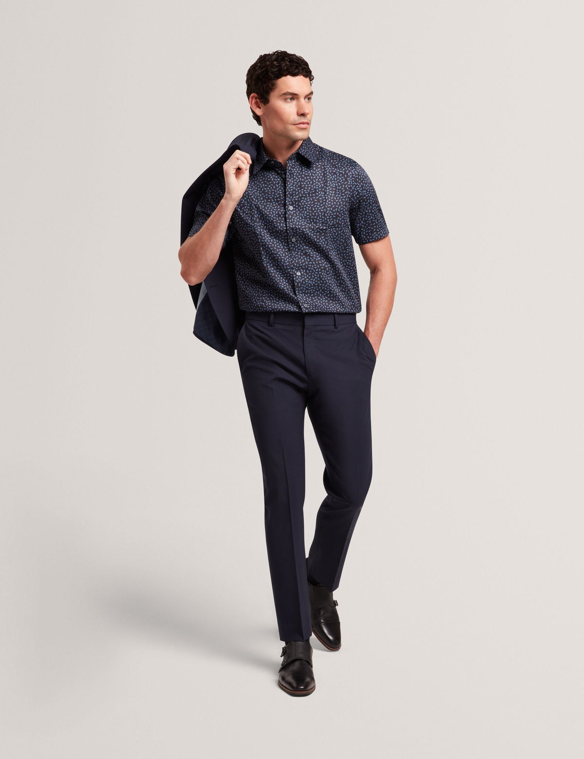 Ted Baker Campden Mini Leaf Print Short Sleeve Cotton Shirt
