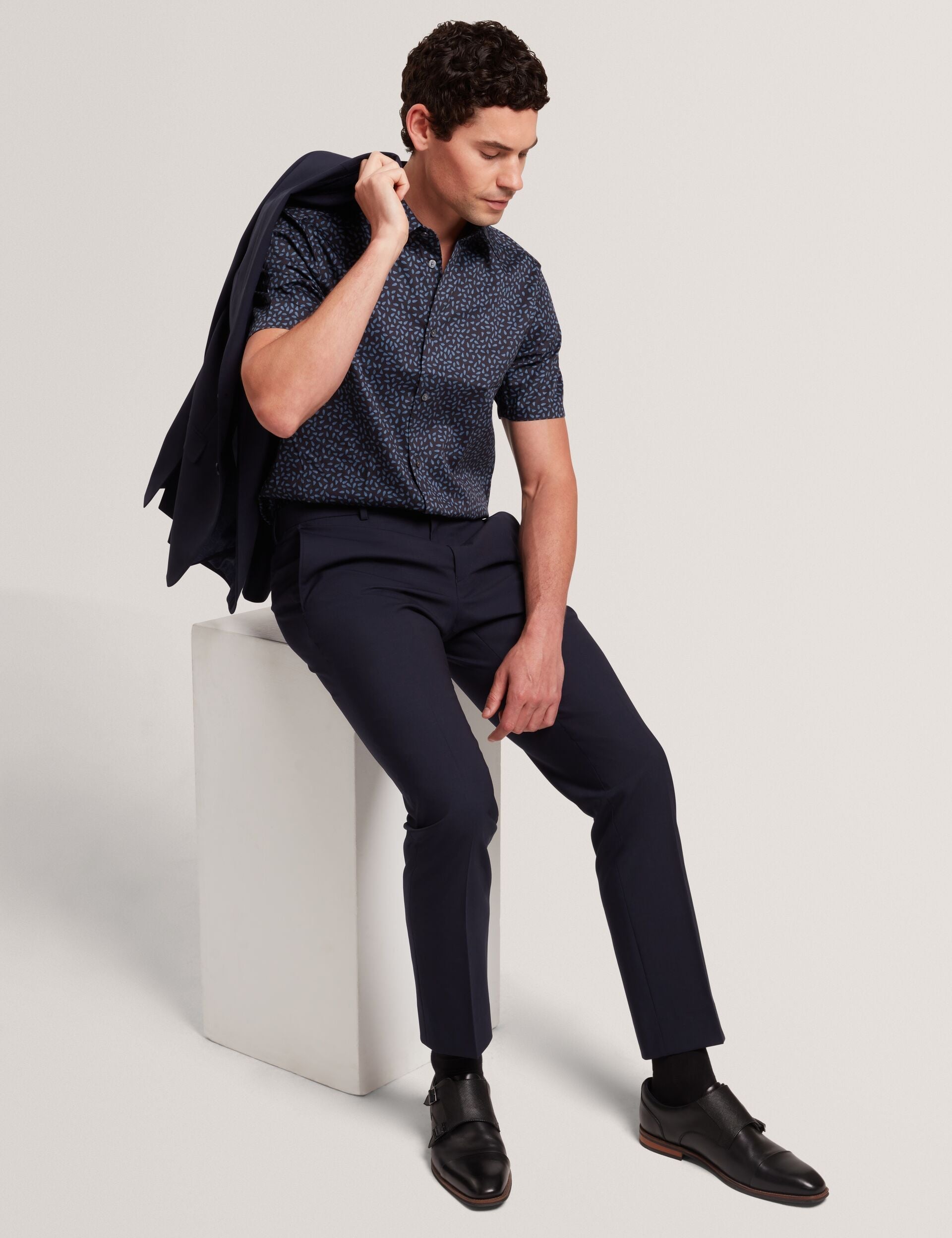 Ted Baker Campden Mini Leaf Print Short Sleeve Cotton Shirt
