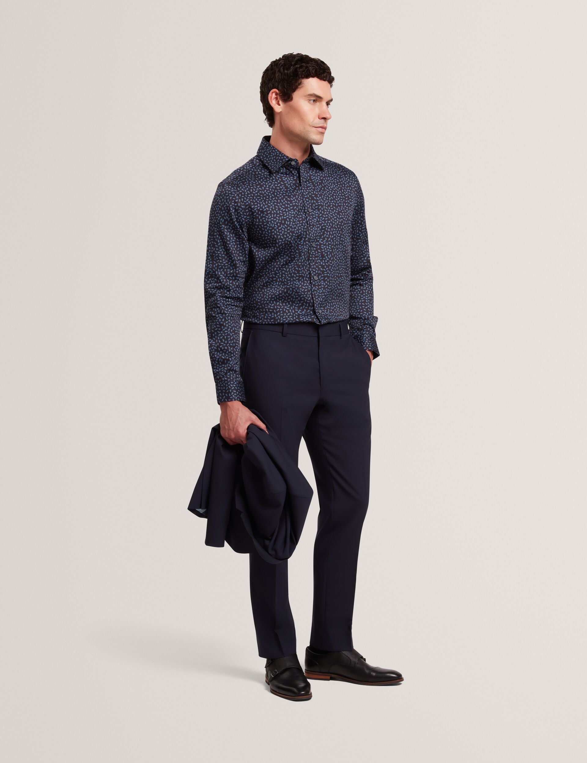 Ted Baker Blockly Mini Leaf Print Long Sleeve Cotton Shirt