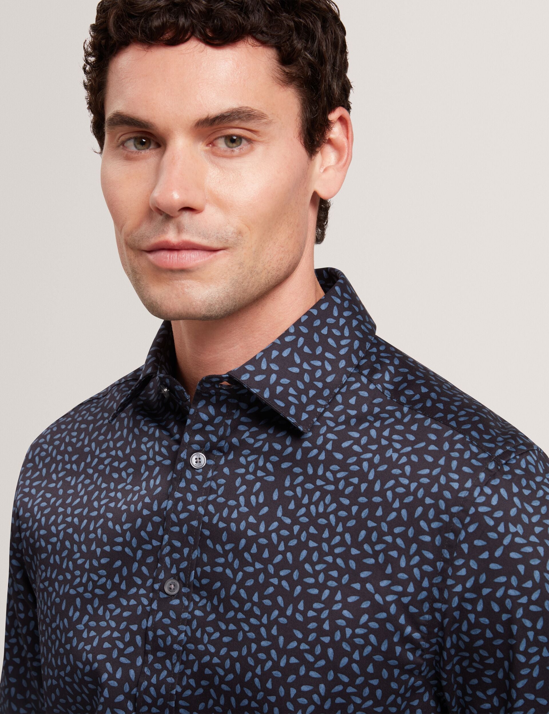 Ted Baker Blockly Mini Leaf Print Long Sleeve Cotton Shirt