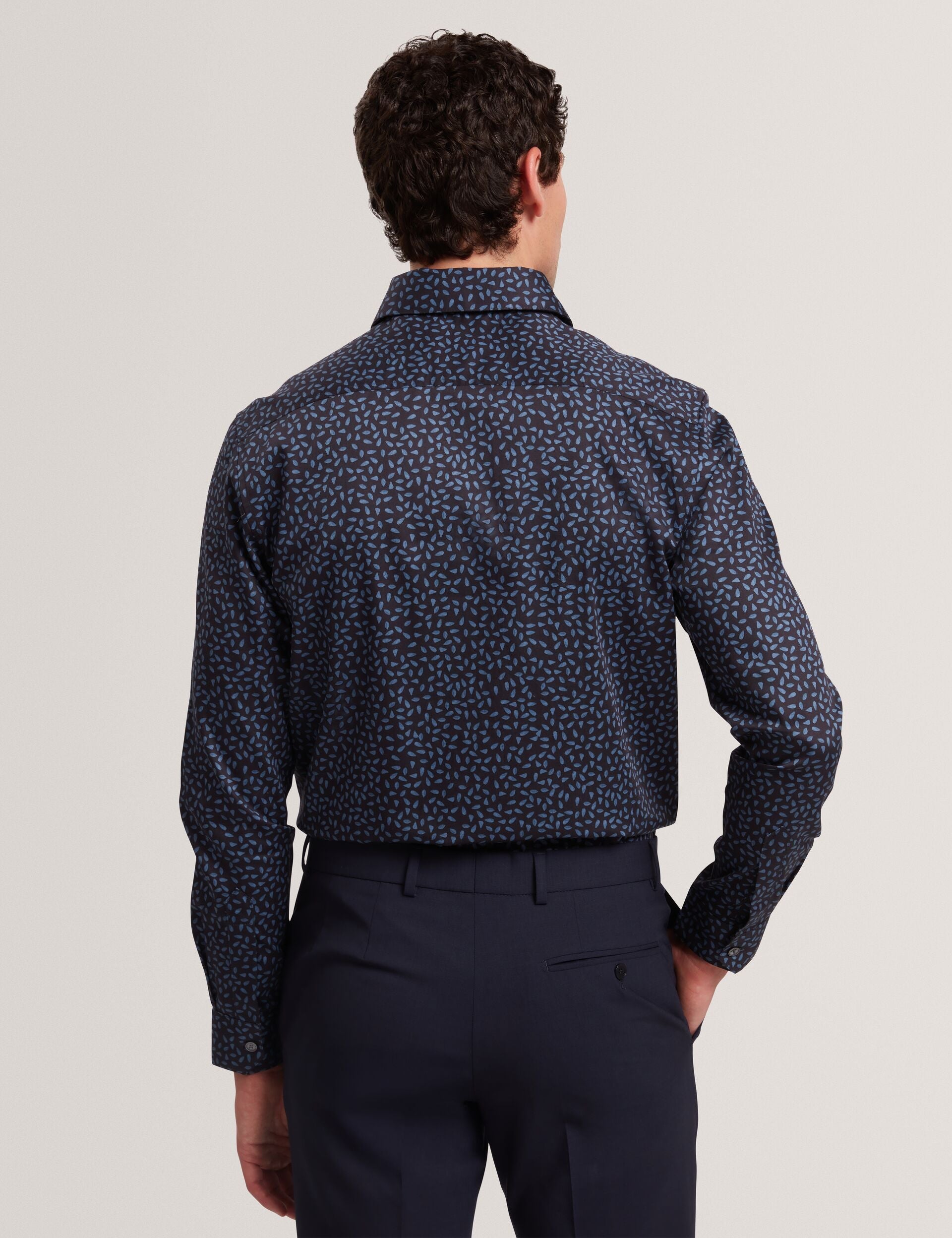 Ted Baker Blockly Mini Leaf Print Long Sleeve Cotton Shirt