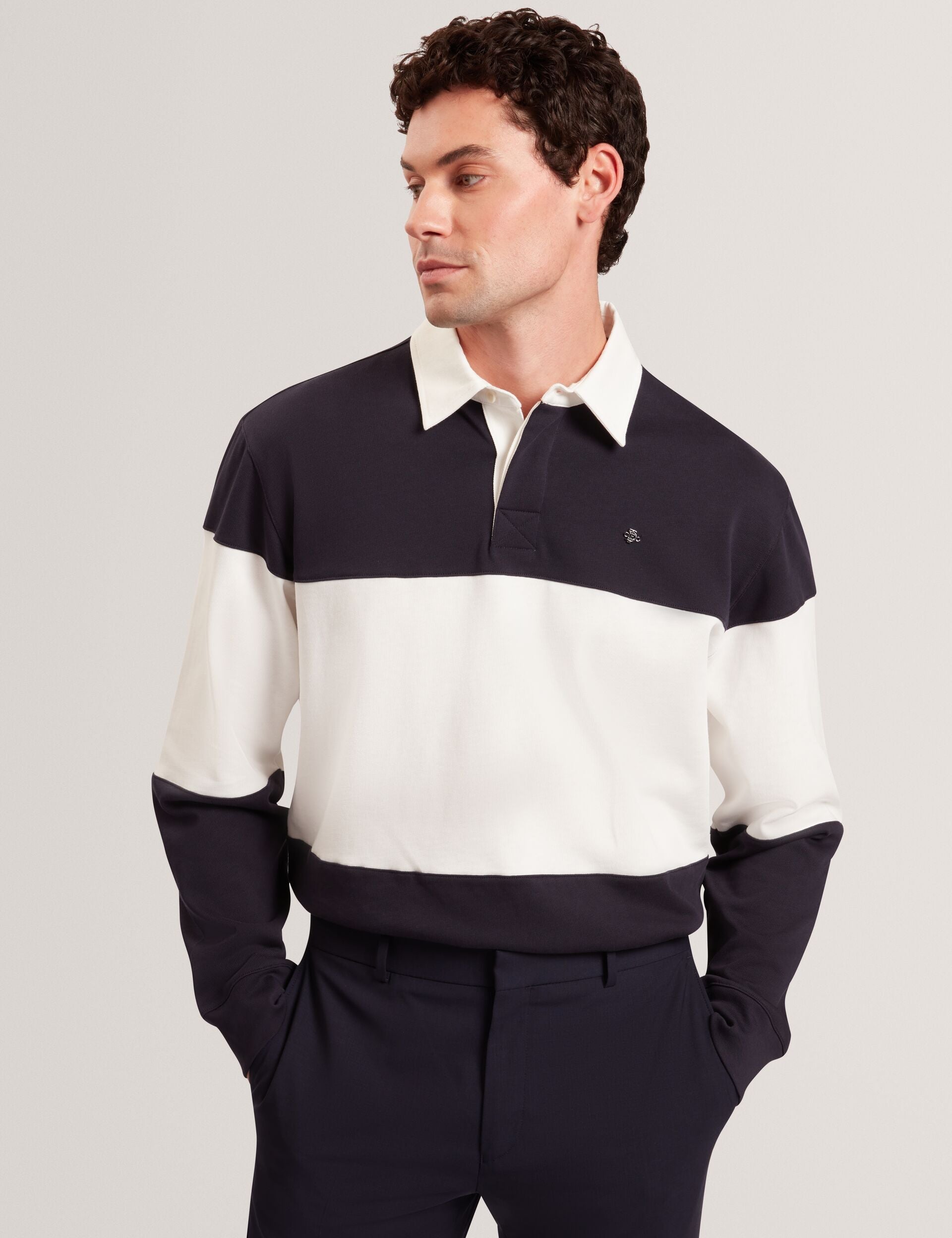 Ted Baker Traviss Block Stripe Jersey Cotton Rugby Shirt