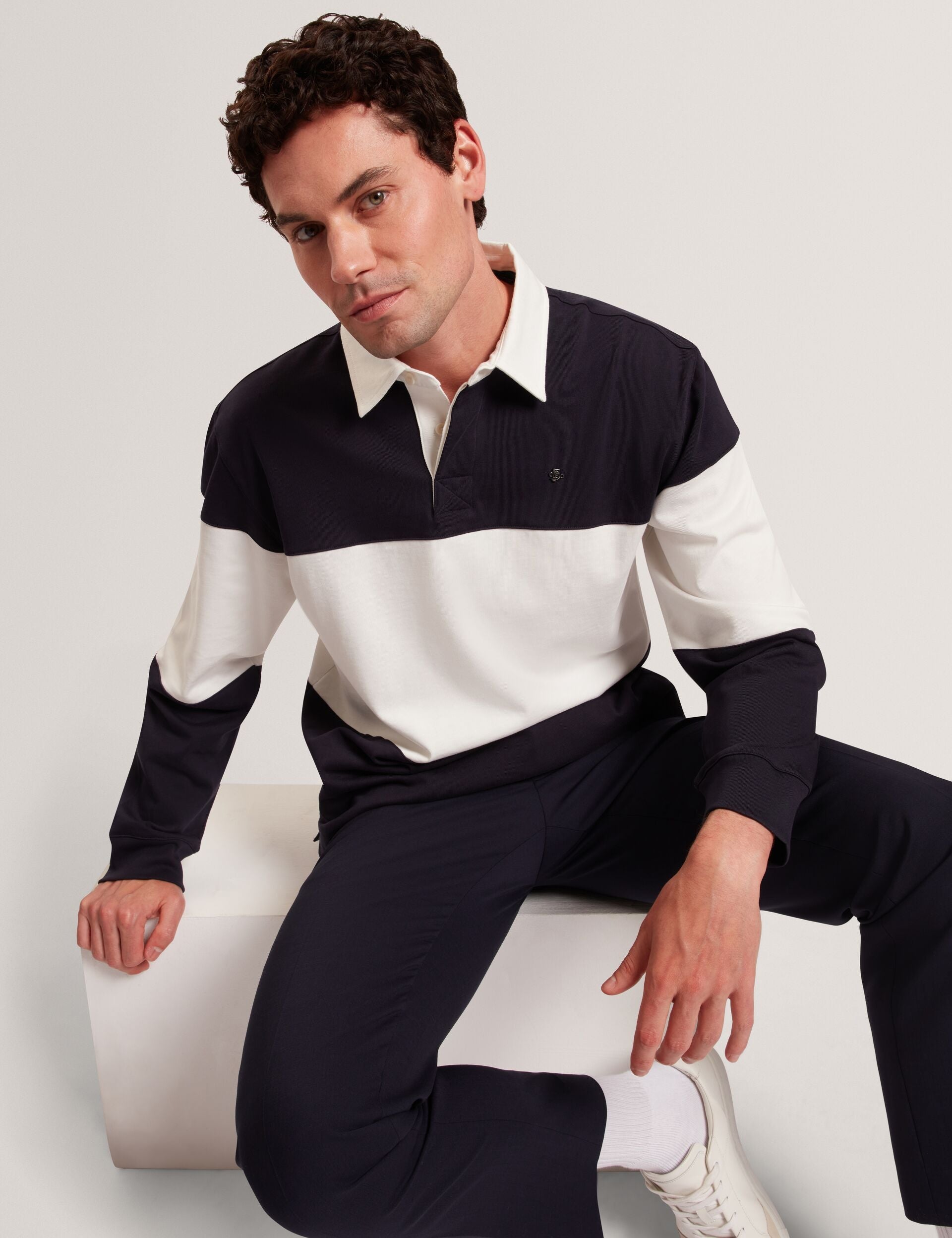 Ted Baker Traviss Block Stripe Jersey Cotton Rugby Shirt