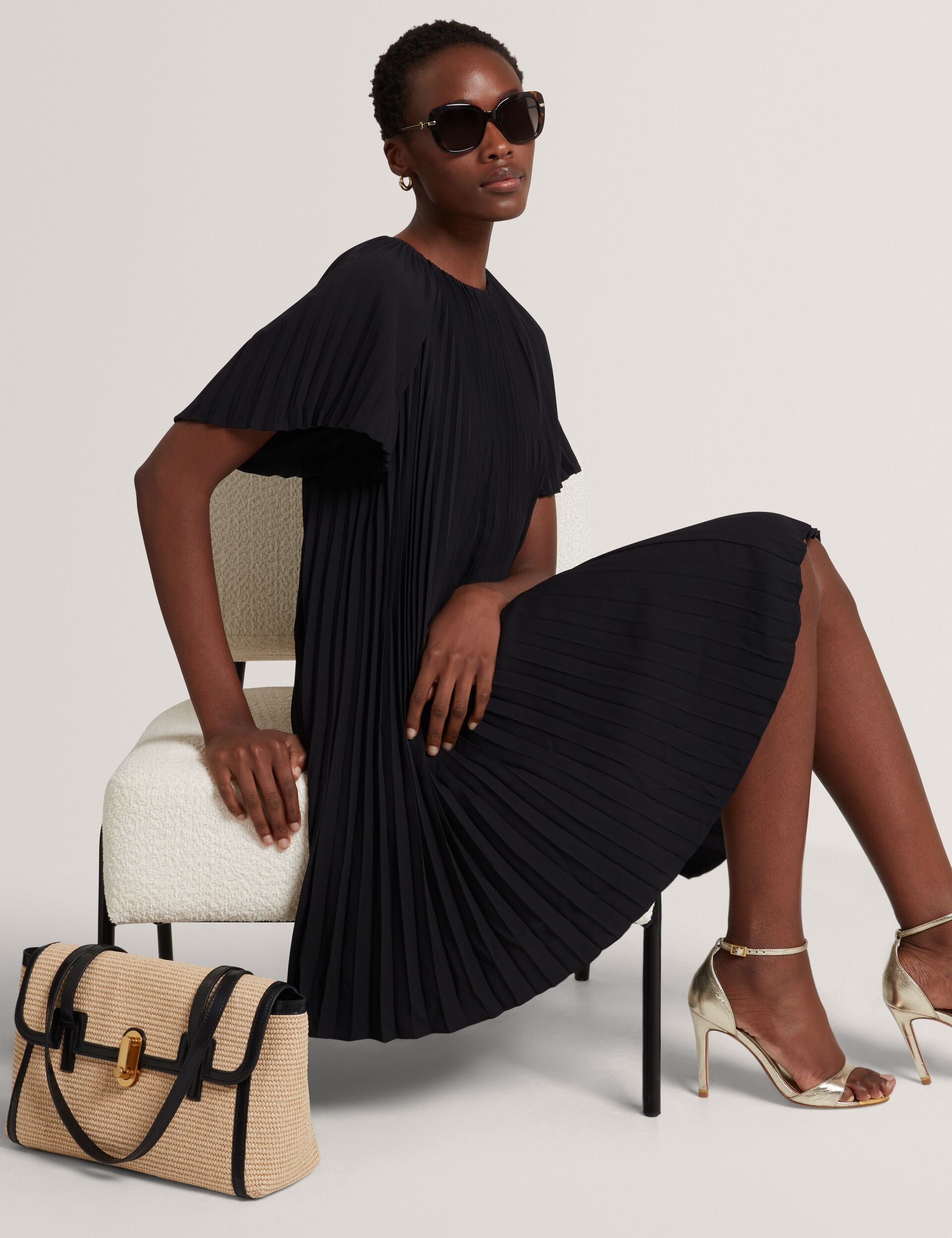 Ted Baker Convala Pleated Short Sleeve Aline Mini Dress In Black Women's