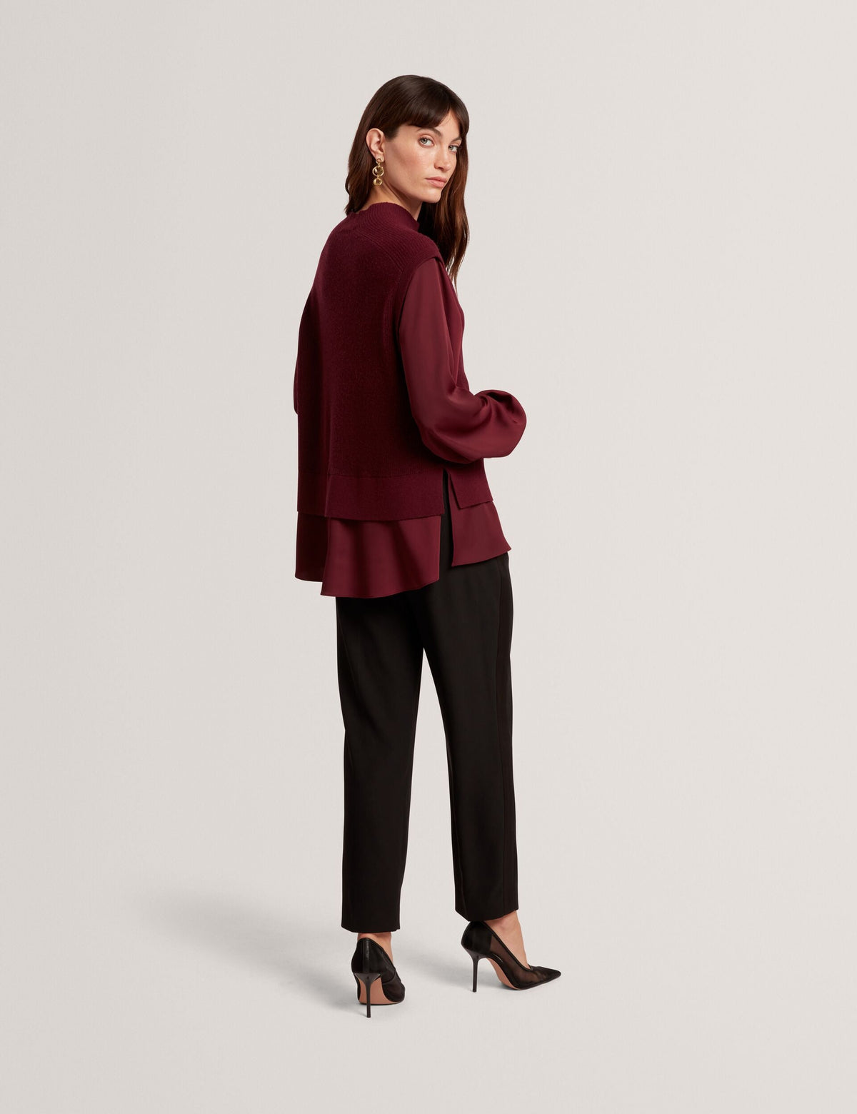 Ted Baker Caycey 2In1 Knit Vest Long Sleeve Shirt Women's