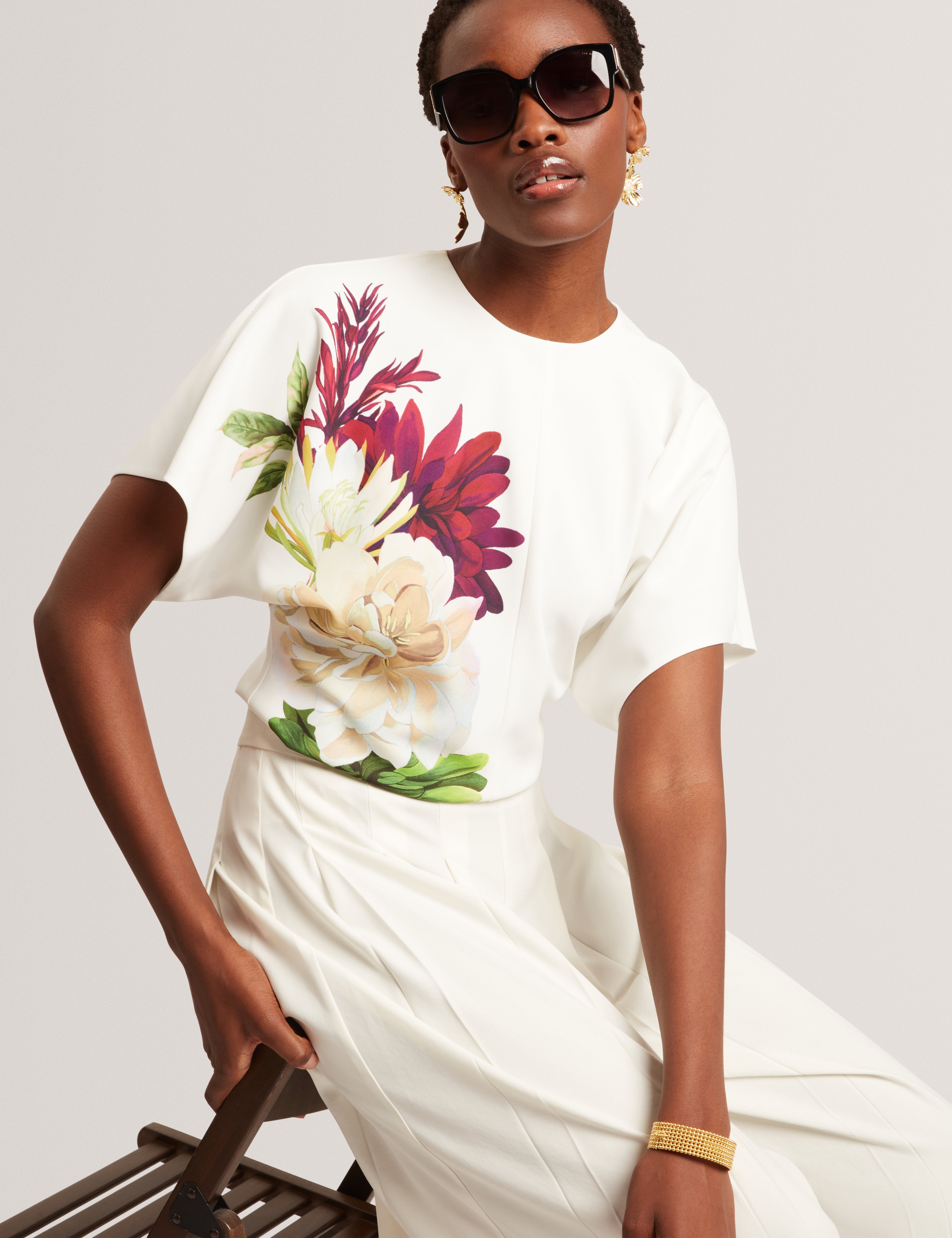 Ted Baker Zofiaa Floral Graphic Kimono Sleeve Hourglass Top Women's